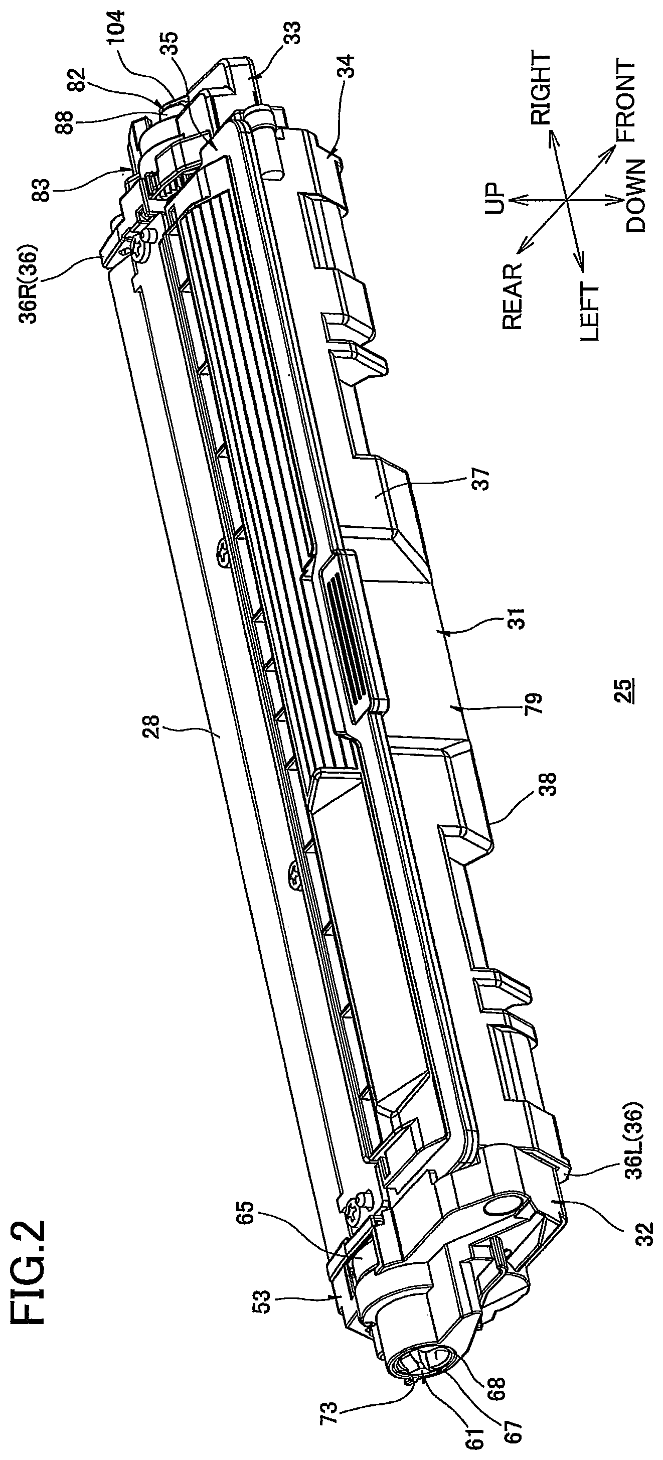 Patent US12092992 Figure 2 – Developing cartridge including developing roller and coupling