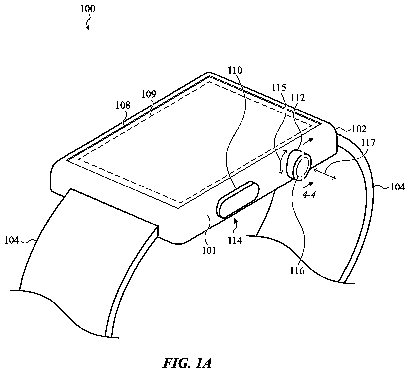 Patent US12092996 Figure 1 – Laser-based rotation sensor for a crown of an electronic watch