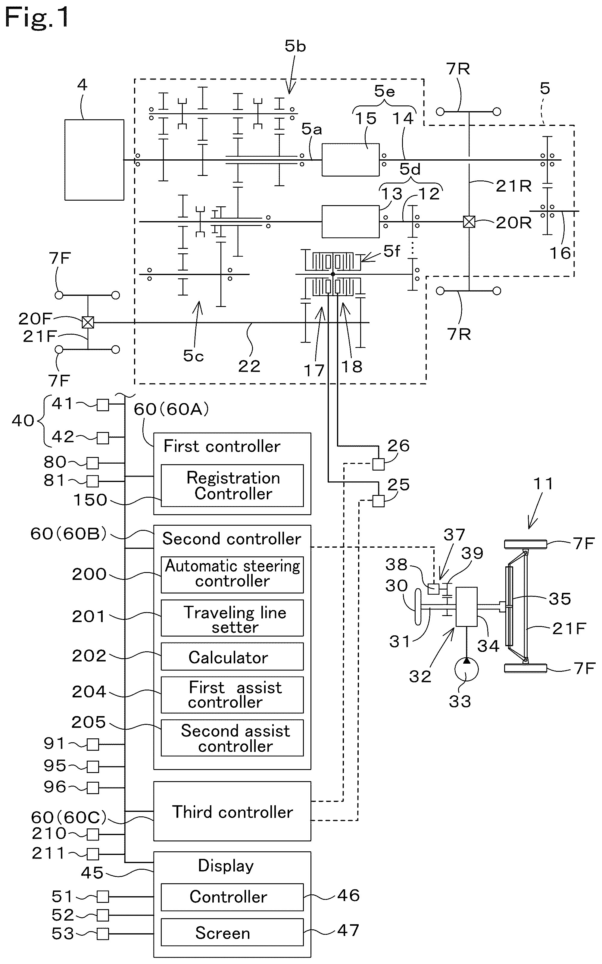 Patent US12096709 Figure 1 – Working vehicle including steering control