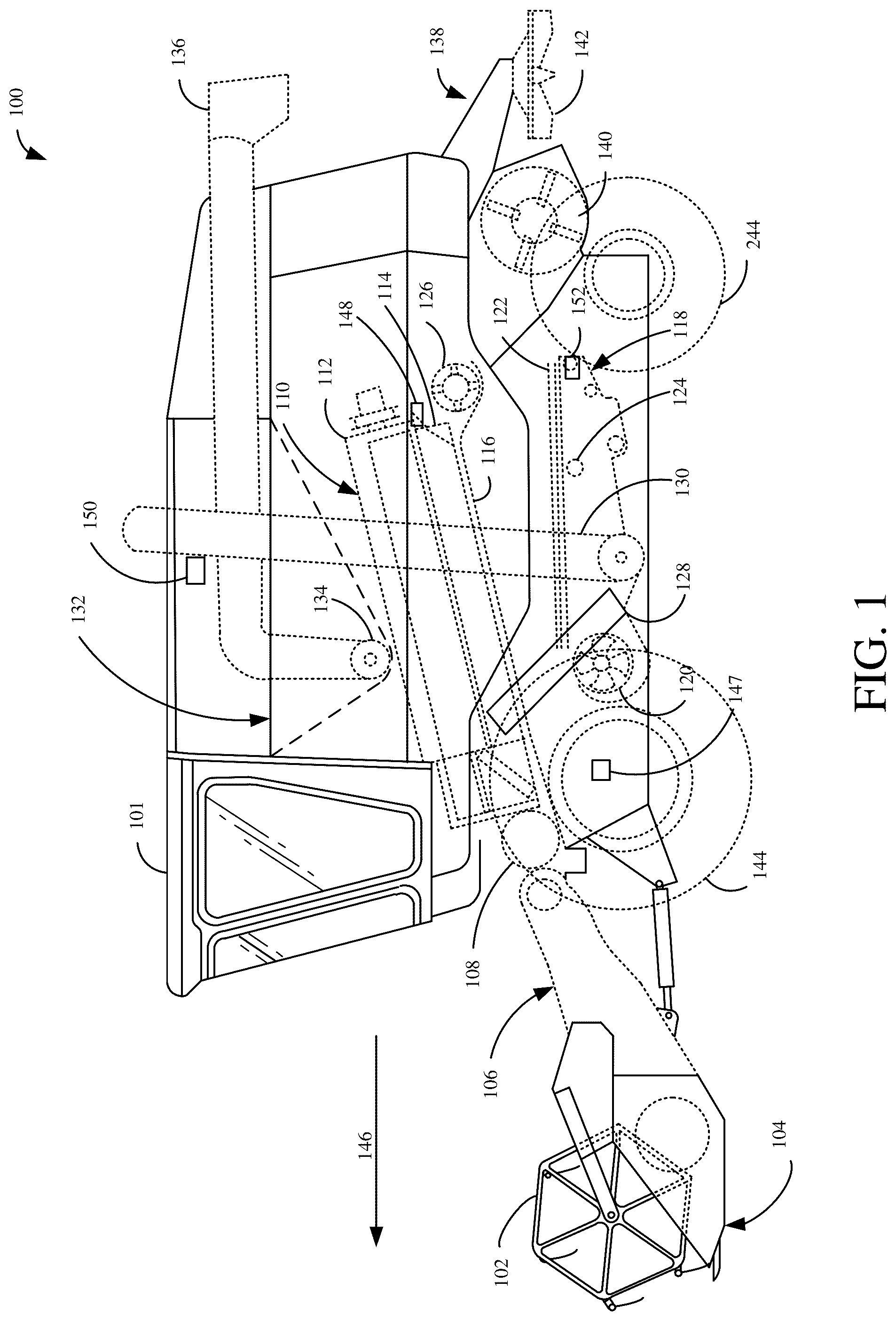 Patent US12096716 Figure 1 – Combine harvester control interface for operator and/or remote user