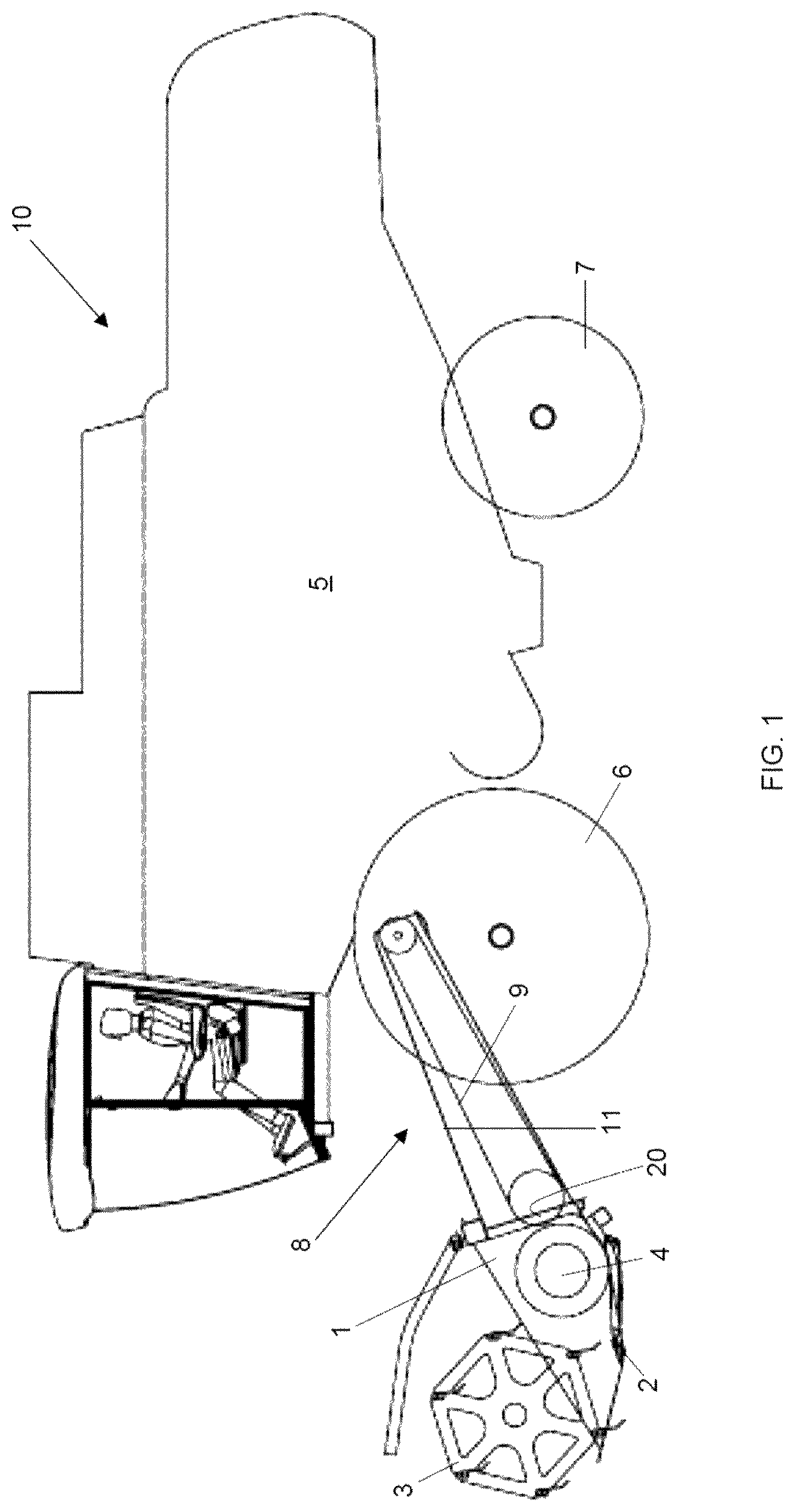 Patent US12096719 Figure 1 – Header securing mechanism for a combine harvester