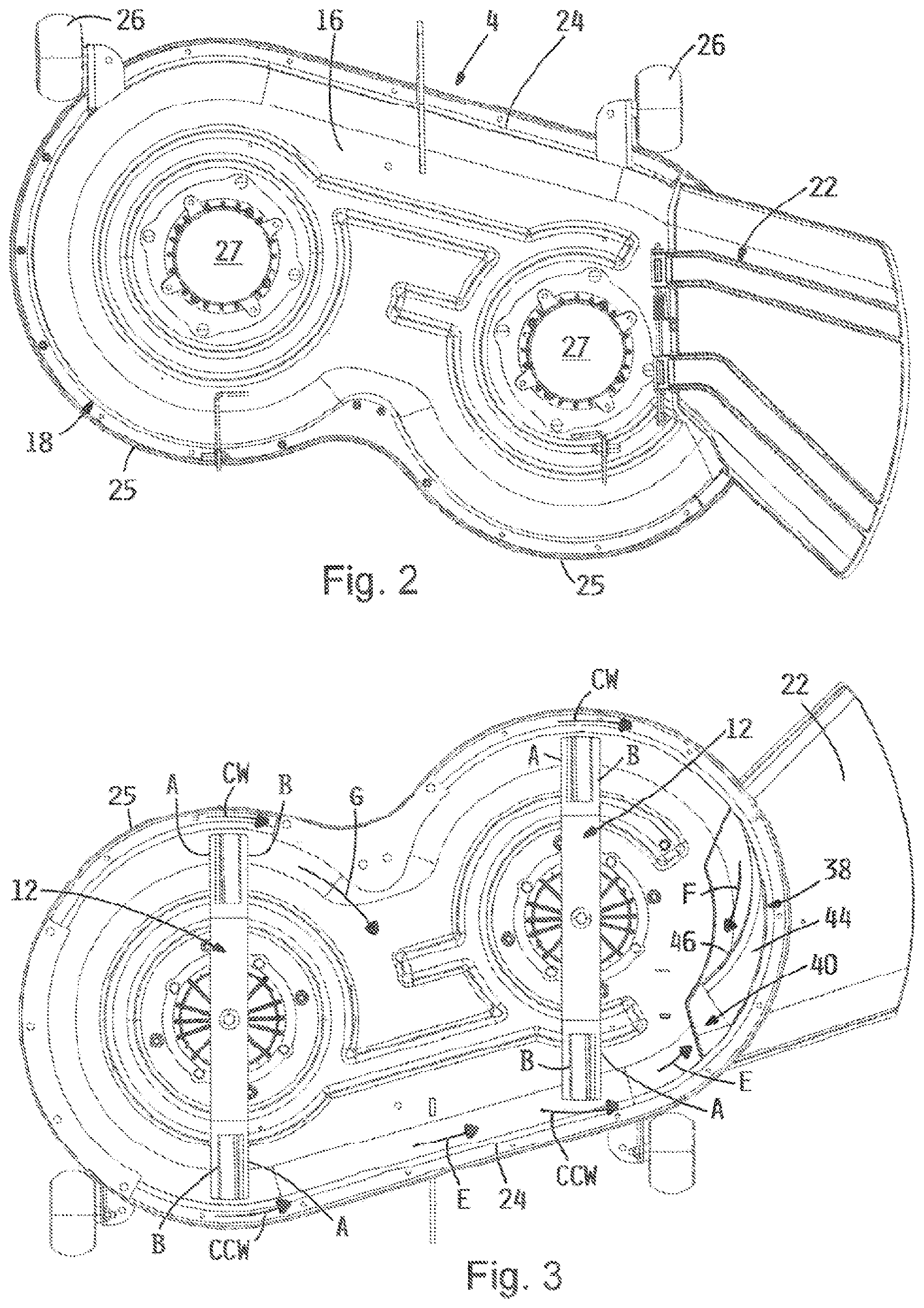 Patent US12096720 Figure 2 – Rotary mower with cutting deck with bidirectional cutting blades