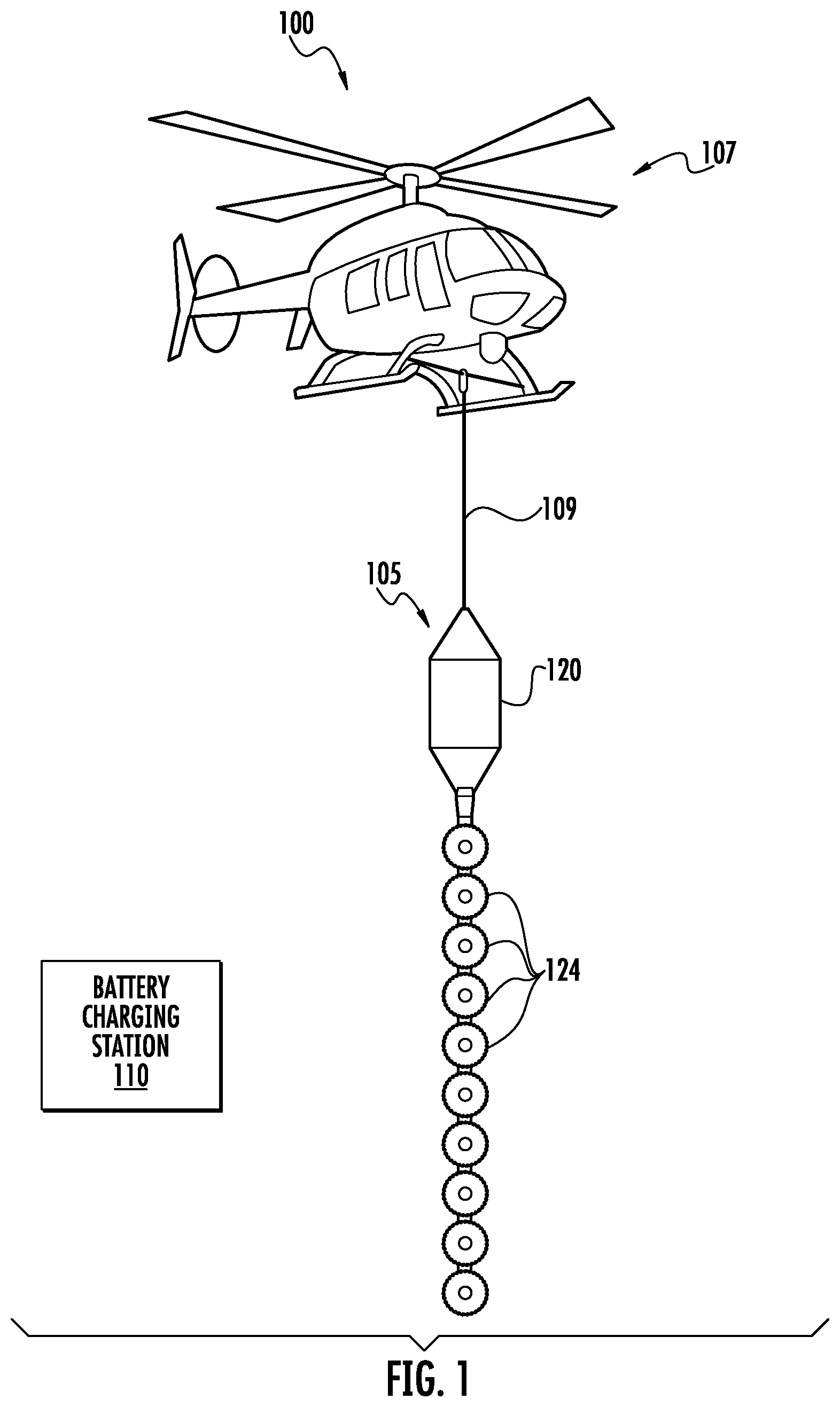 Patent US12096724 Figure 1 – Aerial tree trimming system and method including electric-powered aerial saw apparatus