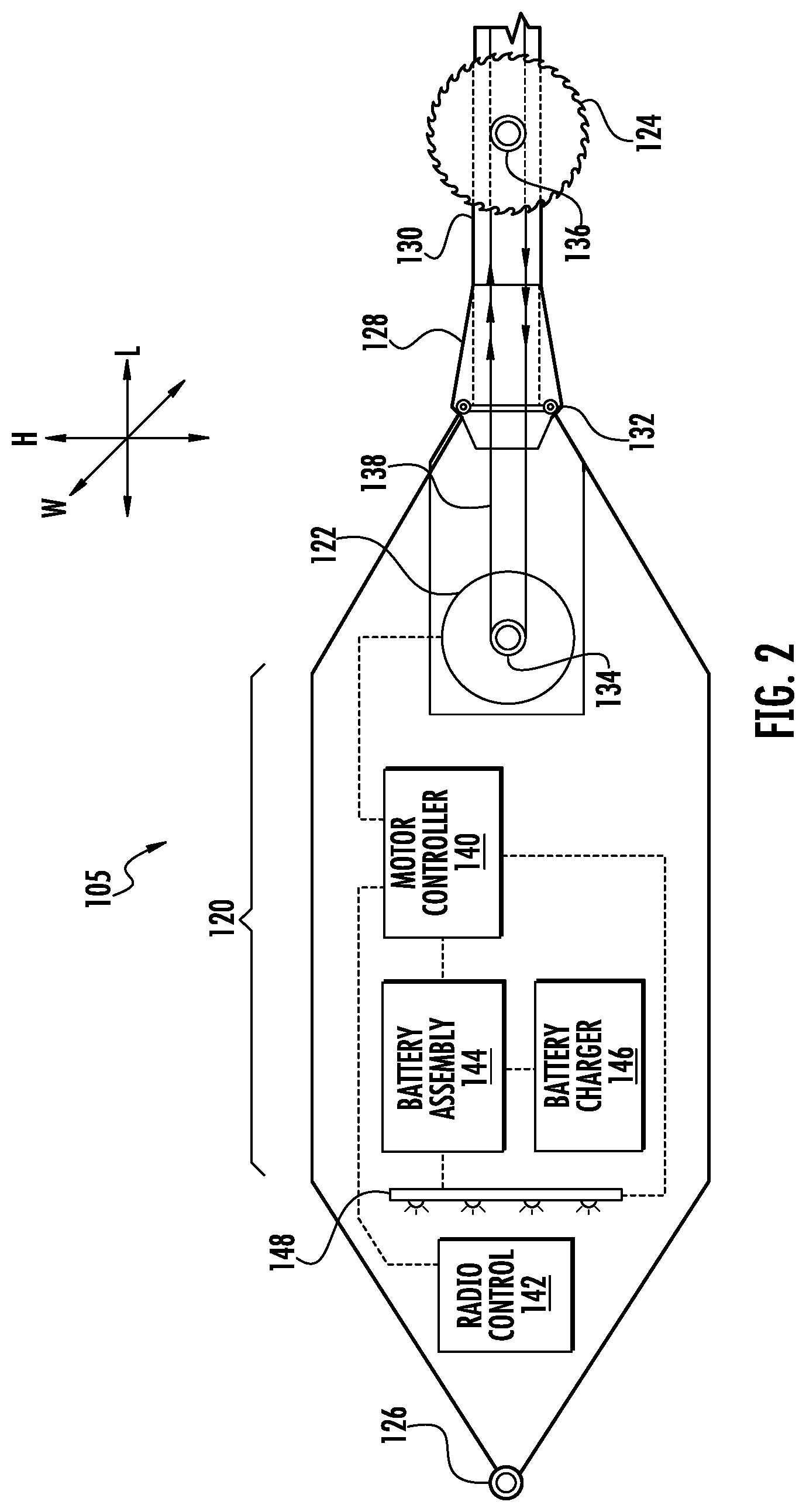 Patent US12096724 Figure 2 – Aerial tree trimming system and method including electric-powered aerial saw apparatus