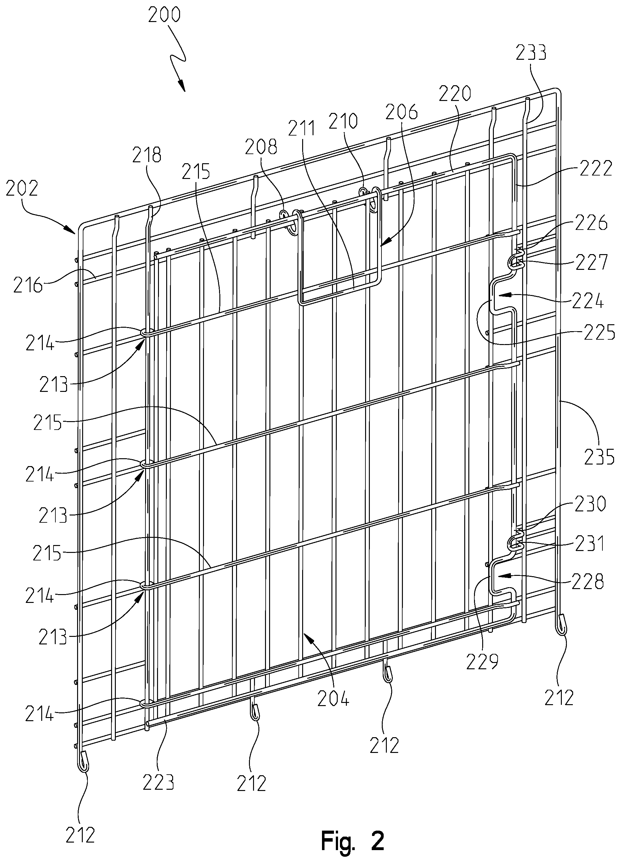 Patent US12096745 Figure 2 – Animal crate with swing or drop door assembly