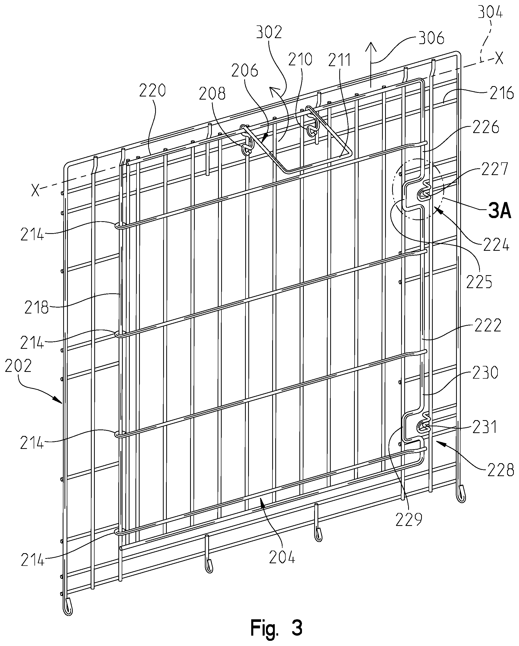 Patent US12096745 Figure 3 – Animal crate with swing or drop door assembly