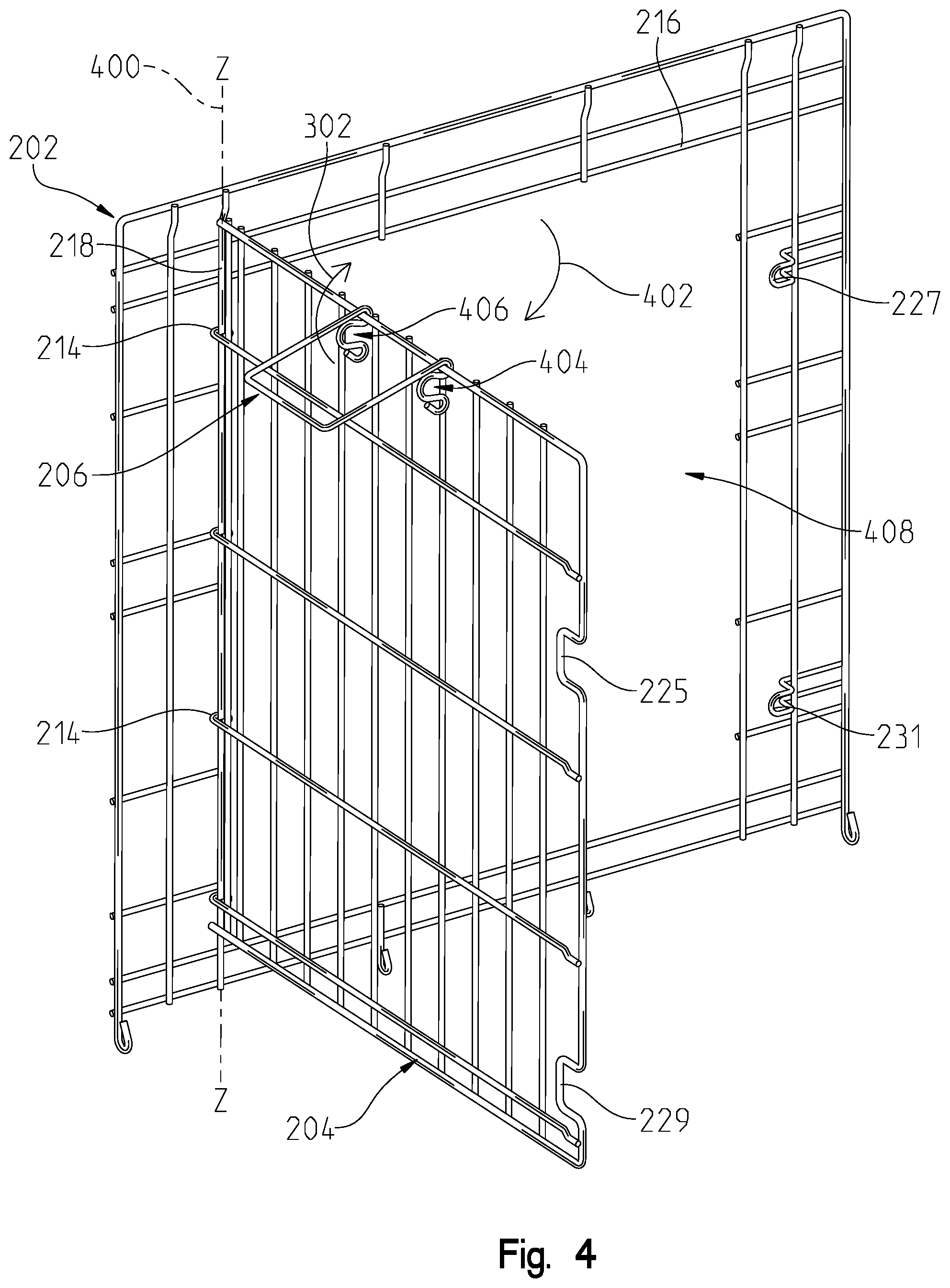 Patent US12096745 Figure 5 – Animal crate with swing or drop door assembly