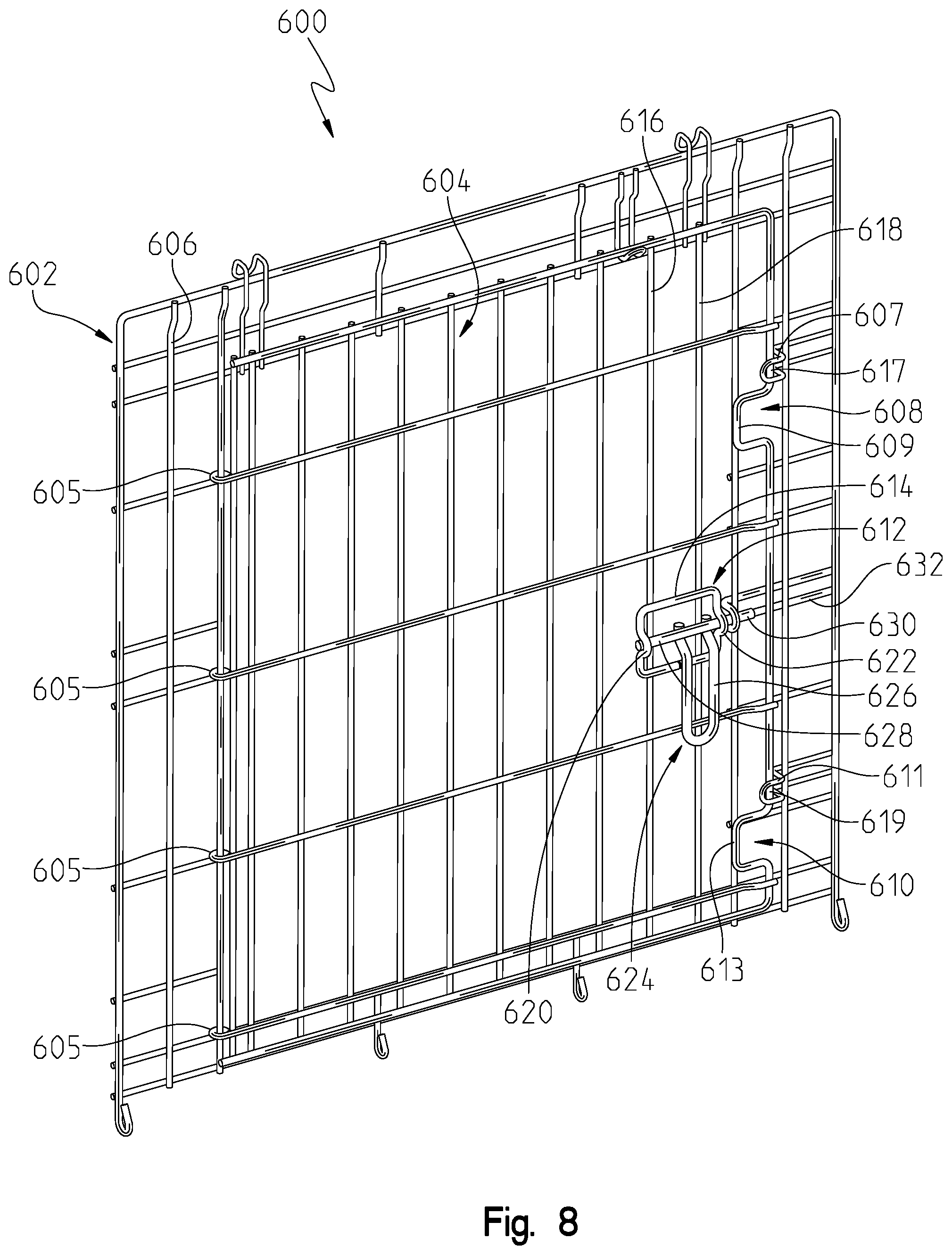 Patent US12096745 Figure 10 – Animal crate with swing or drop door assembly