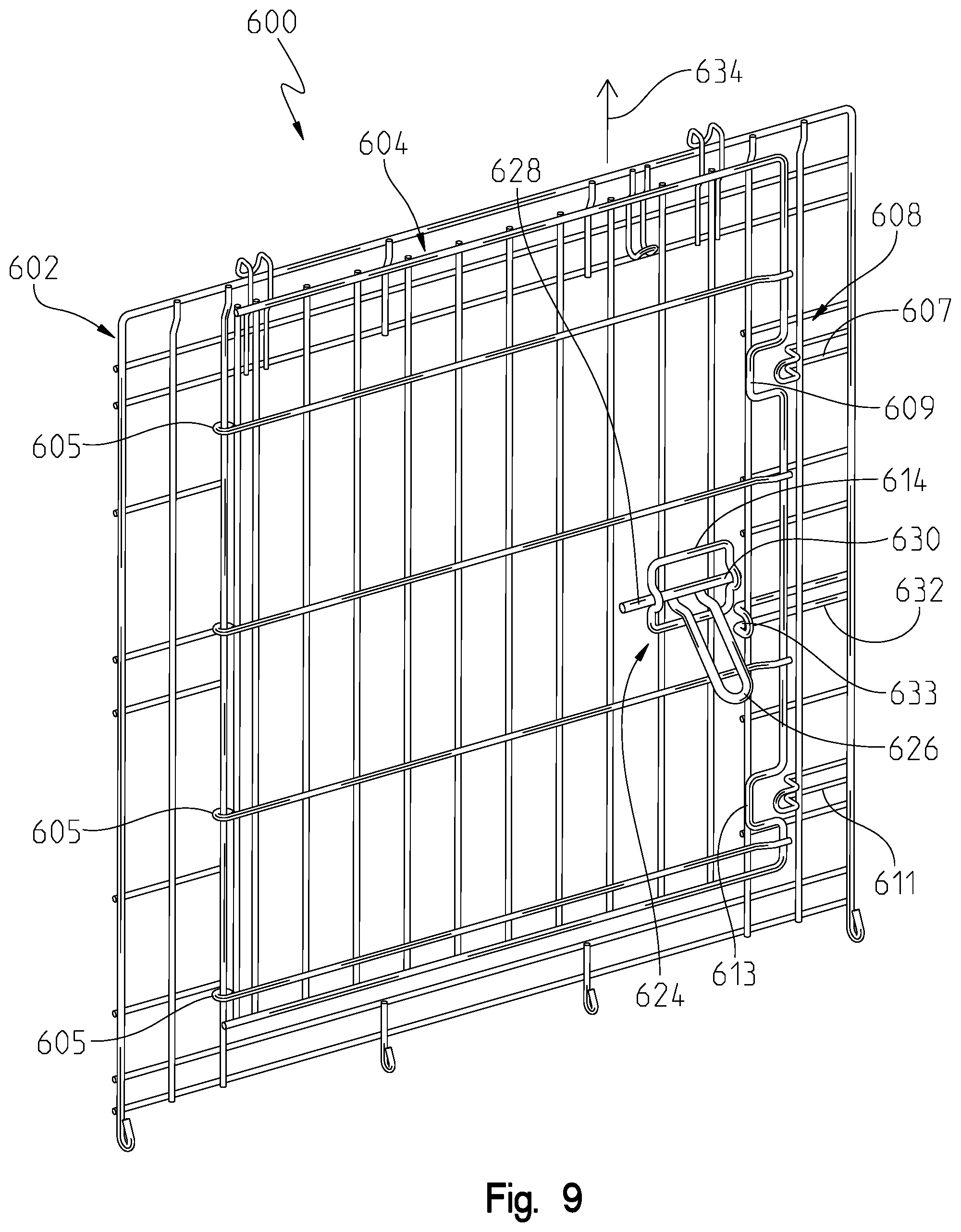 Patent US12096745 Figure 11 – Animal crate with swing or drop door assembly