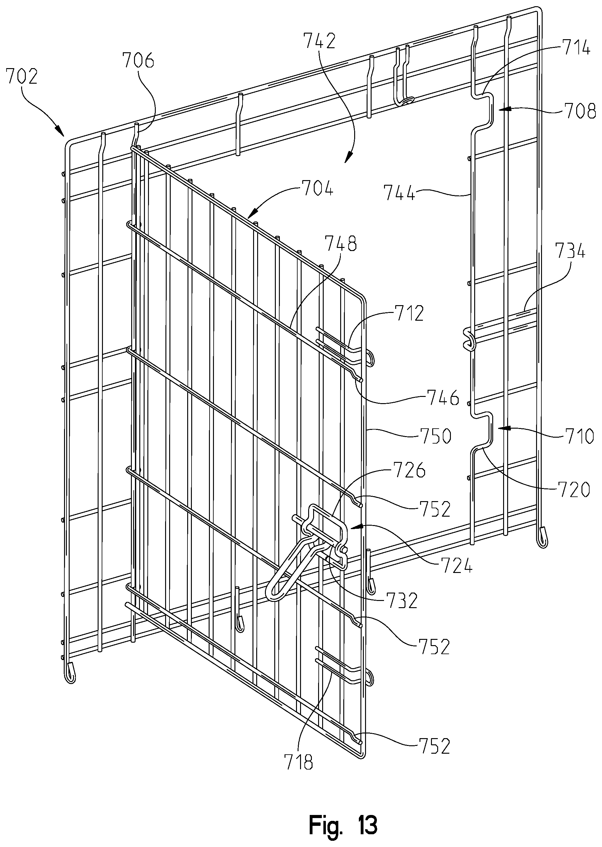 Patent US12096745 Figure 16 – Animal crate with swing or drop door assembly