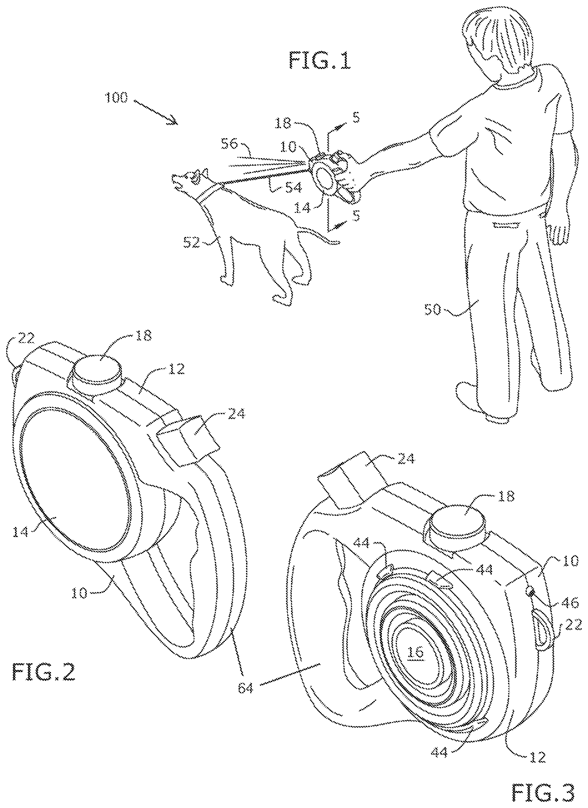Patent US12096748 Figure 1 – Leash device and method of stopping bad behavior of an animal