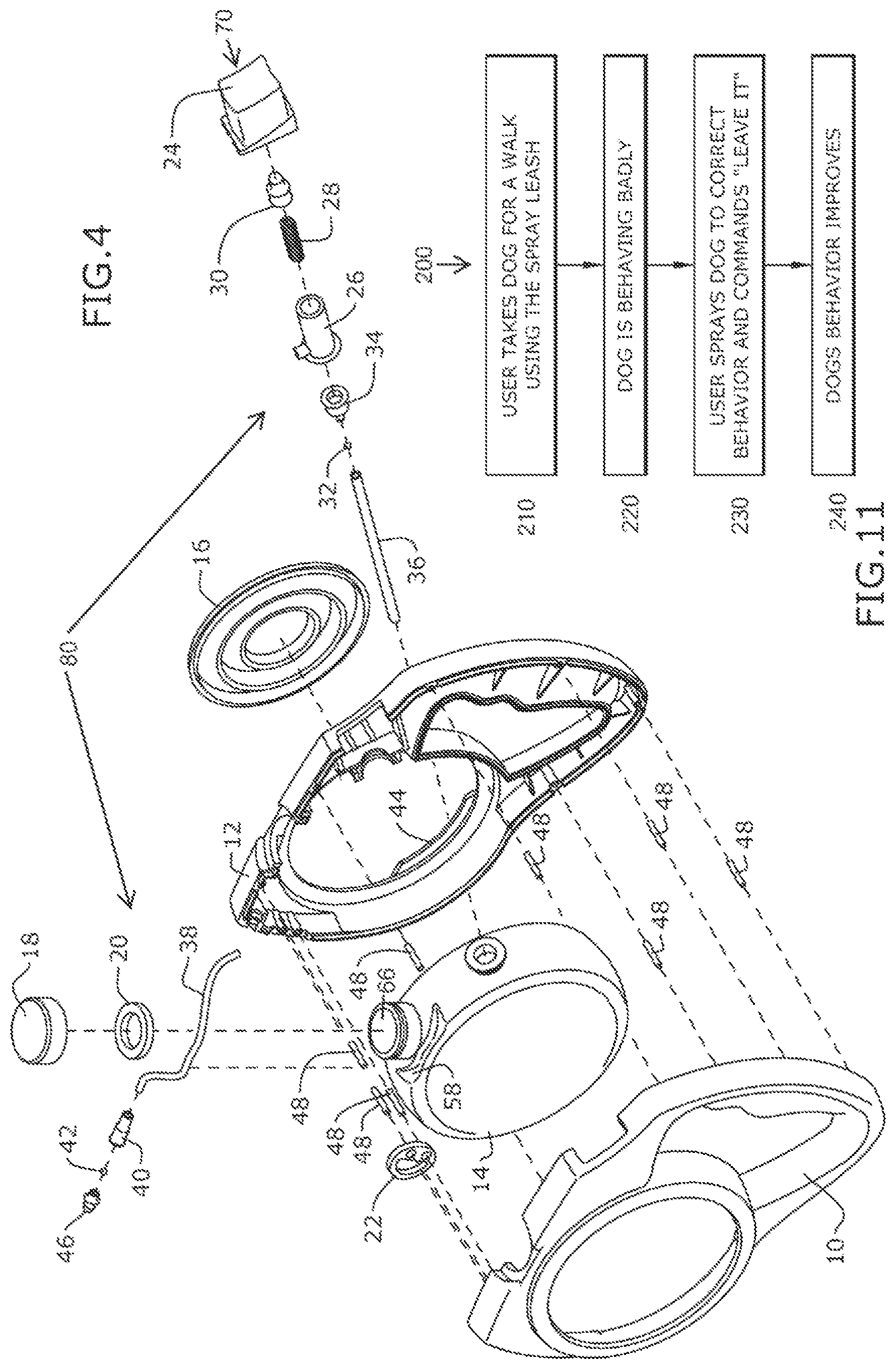 Patent US12096748 Figure 2 – Leash device and method of stopping bad behavior of an animal