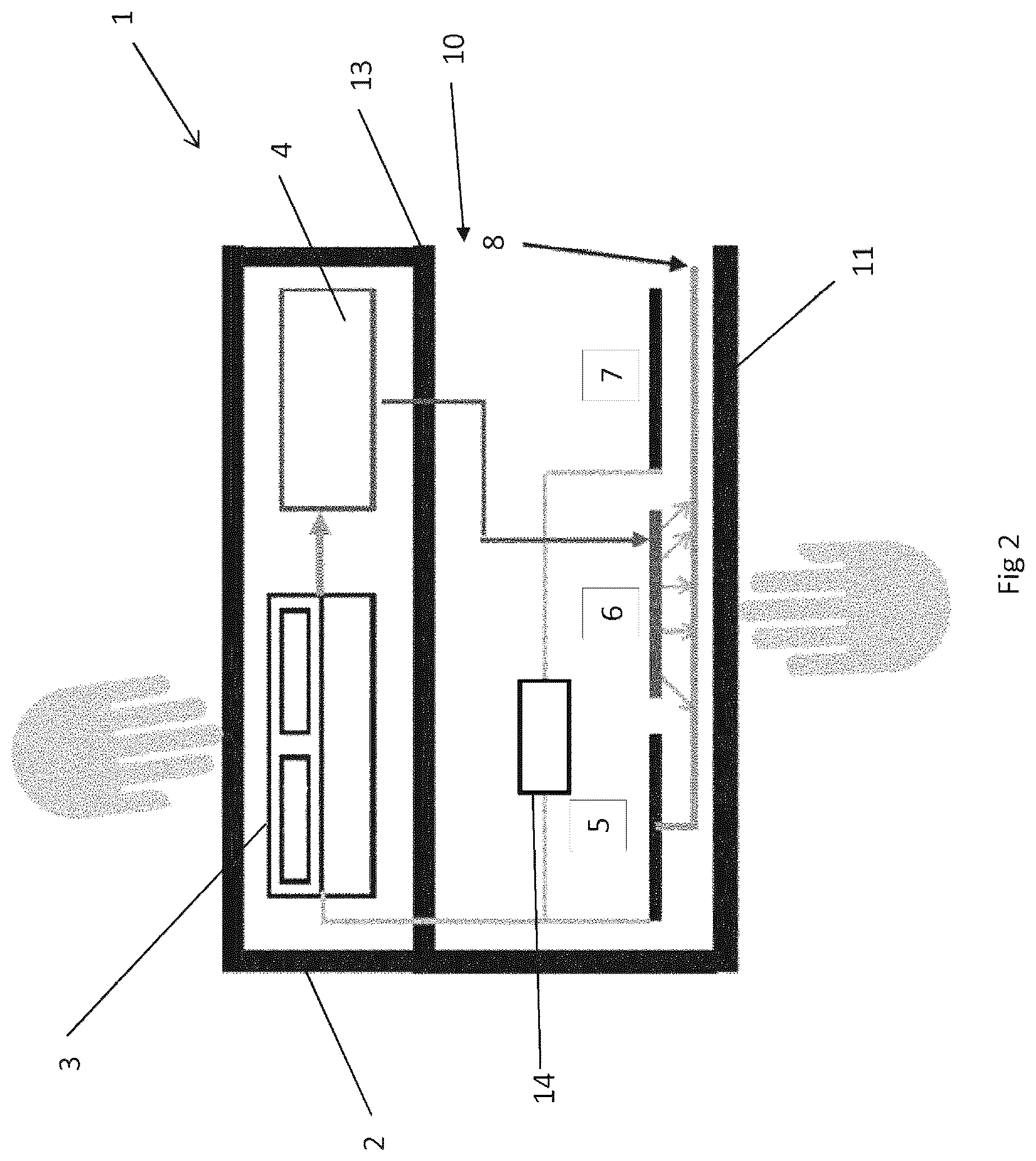 Patent US12096761 Figure 2 – Animal trap for killing an animal, method for preventing unwanted electrical shocks by an animal trap and using a shield in an electric animal trap