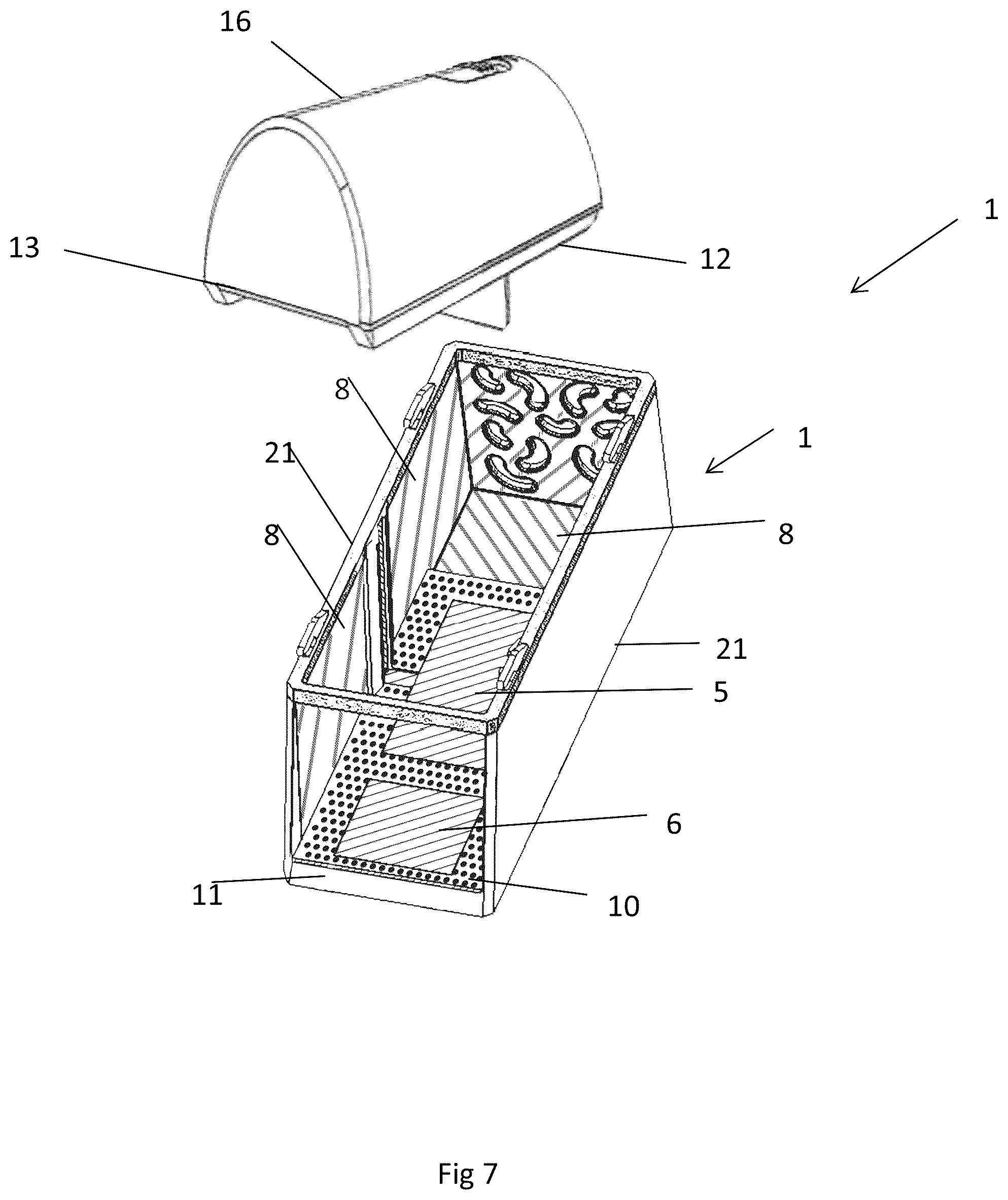 Patent US12096761 Figure 7 – Animal trap for killing an animal, method for preventing unwanted electrical shocks by an animal trap and using a shield in an electric animal trap
