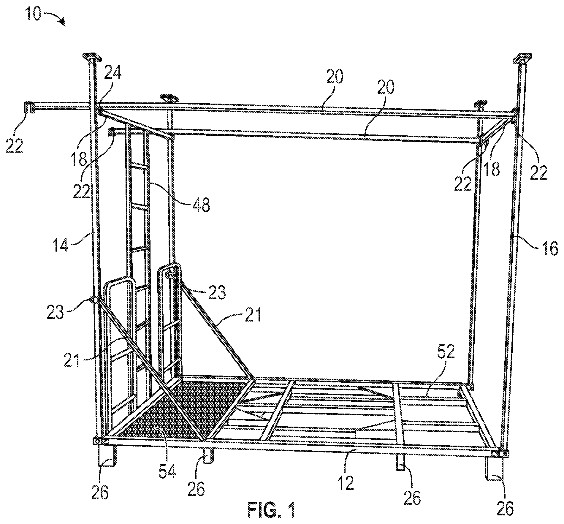 Patent US12096764 Figure 1 – Deer stand with fork lift set up