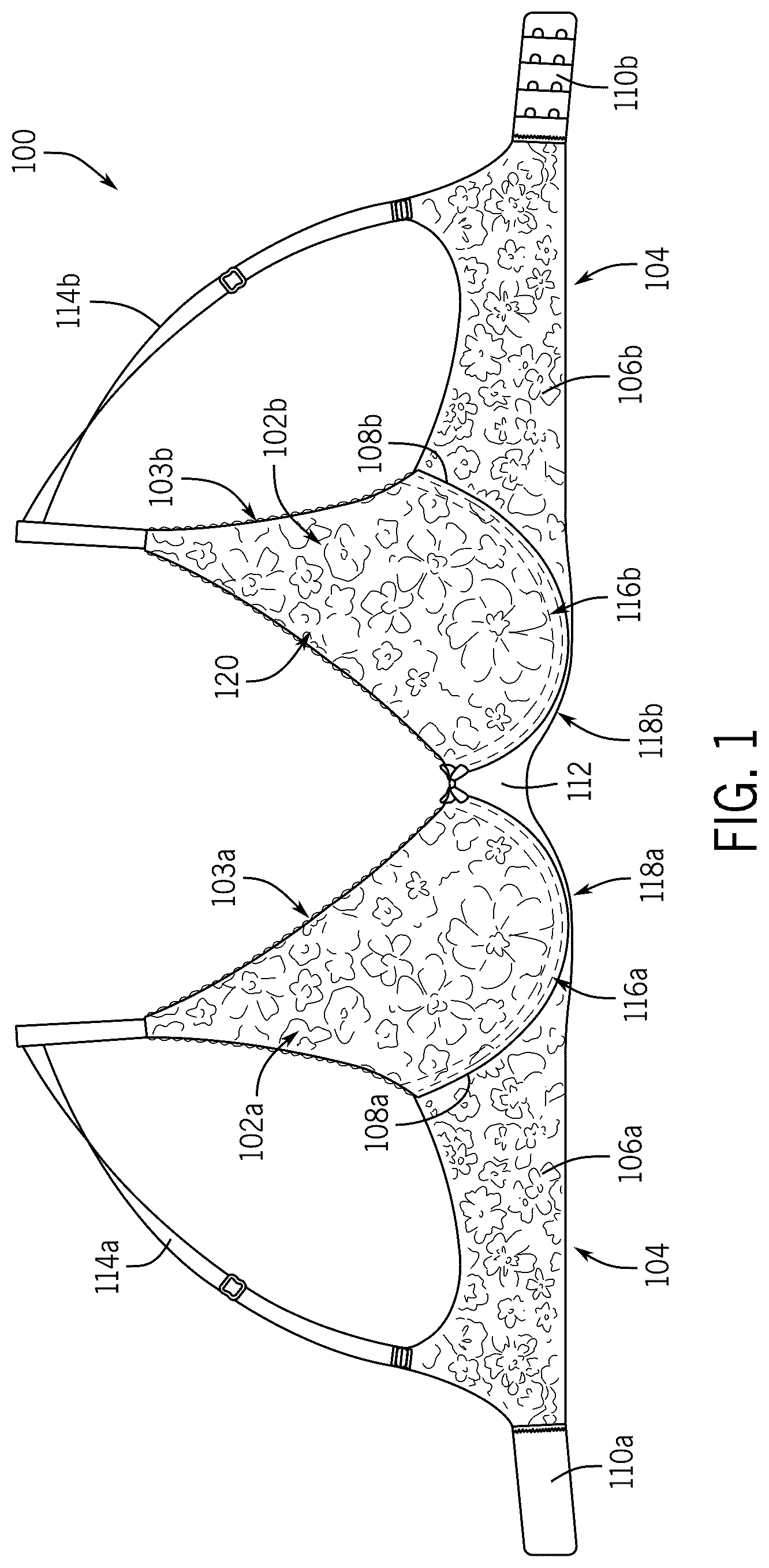 Patent US12096806 Figure 1 – Bra, bra cup, and method of manufacturing same