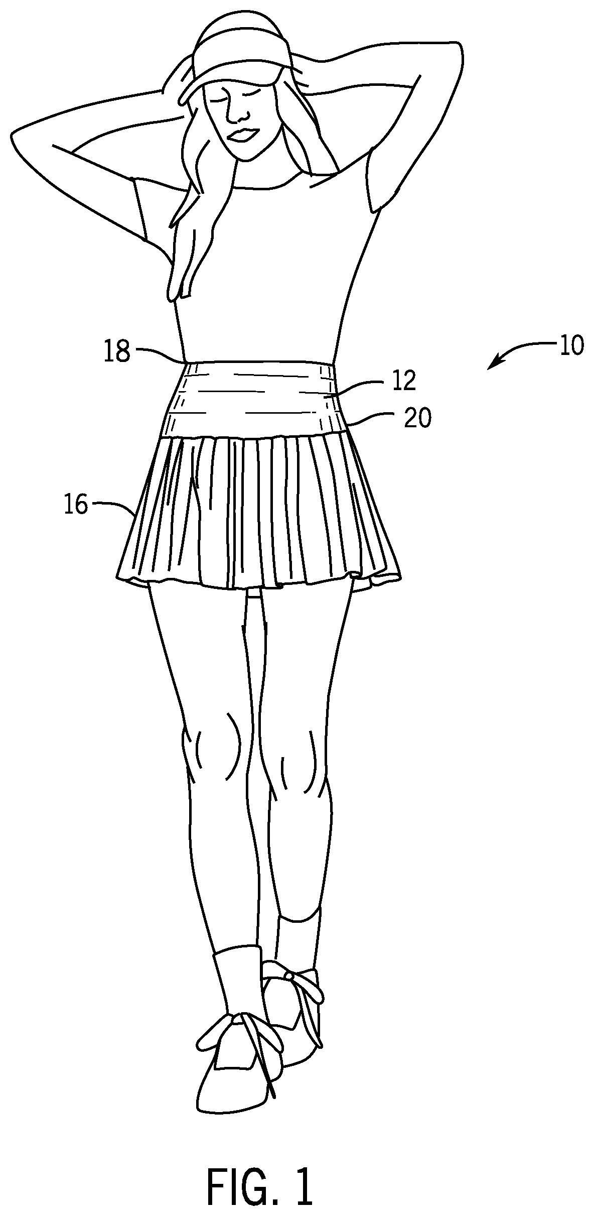 Patent US12096811 — Sportswear garment with seamless multi-tiered compression waistband — Figure 1