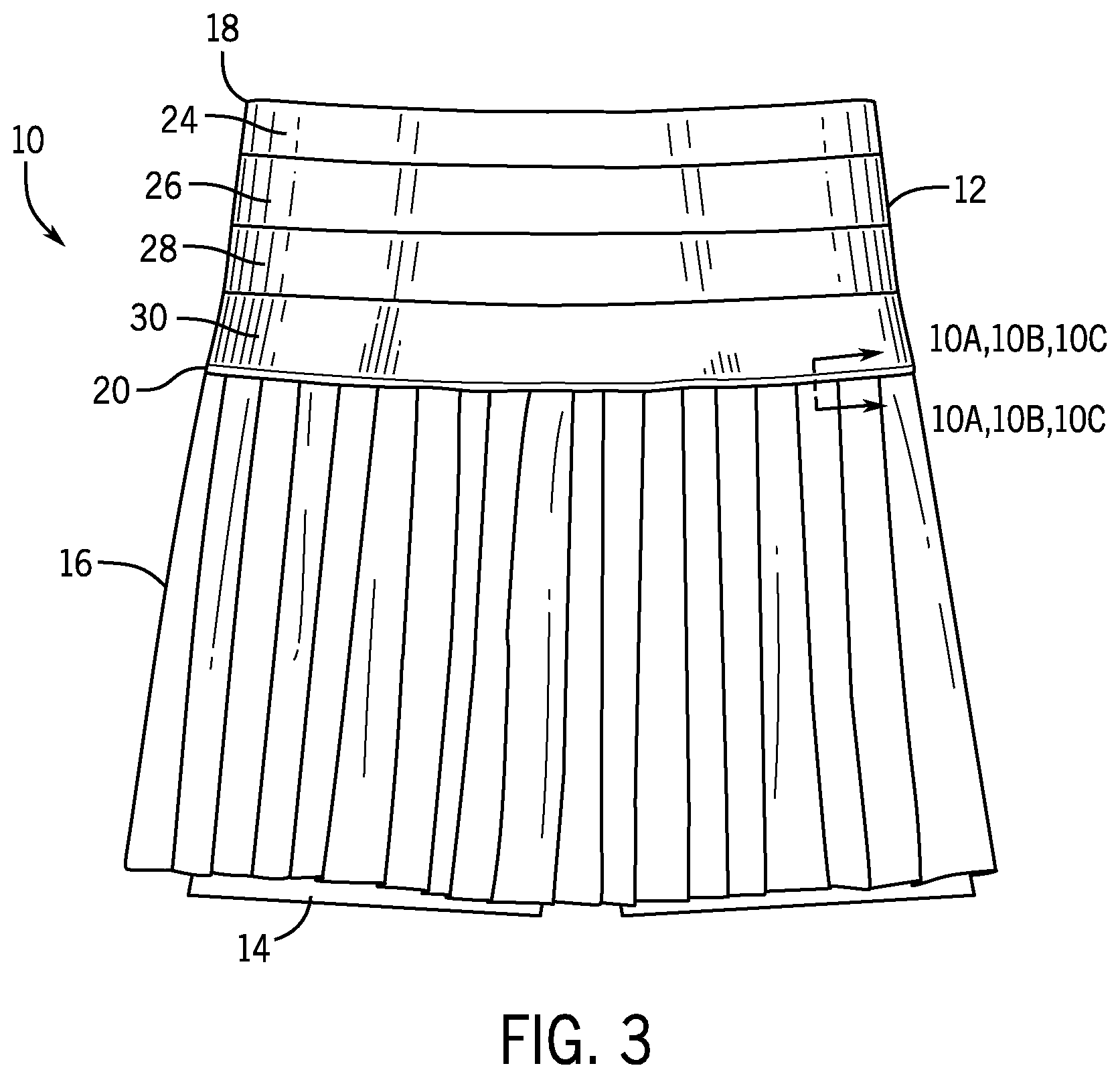Patent US12096811 Figure 3 – Sportswear garment with seamless multi-tiered compression waistband