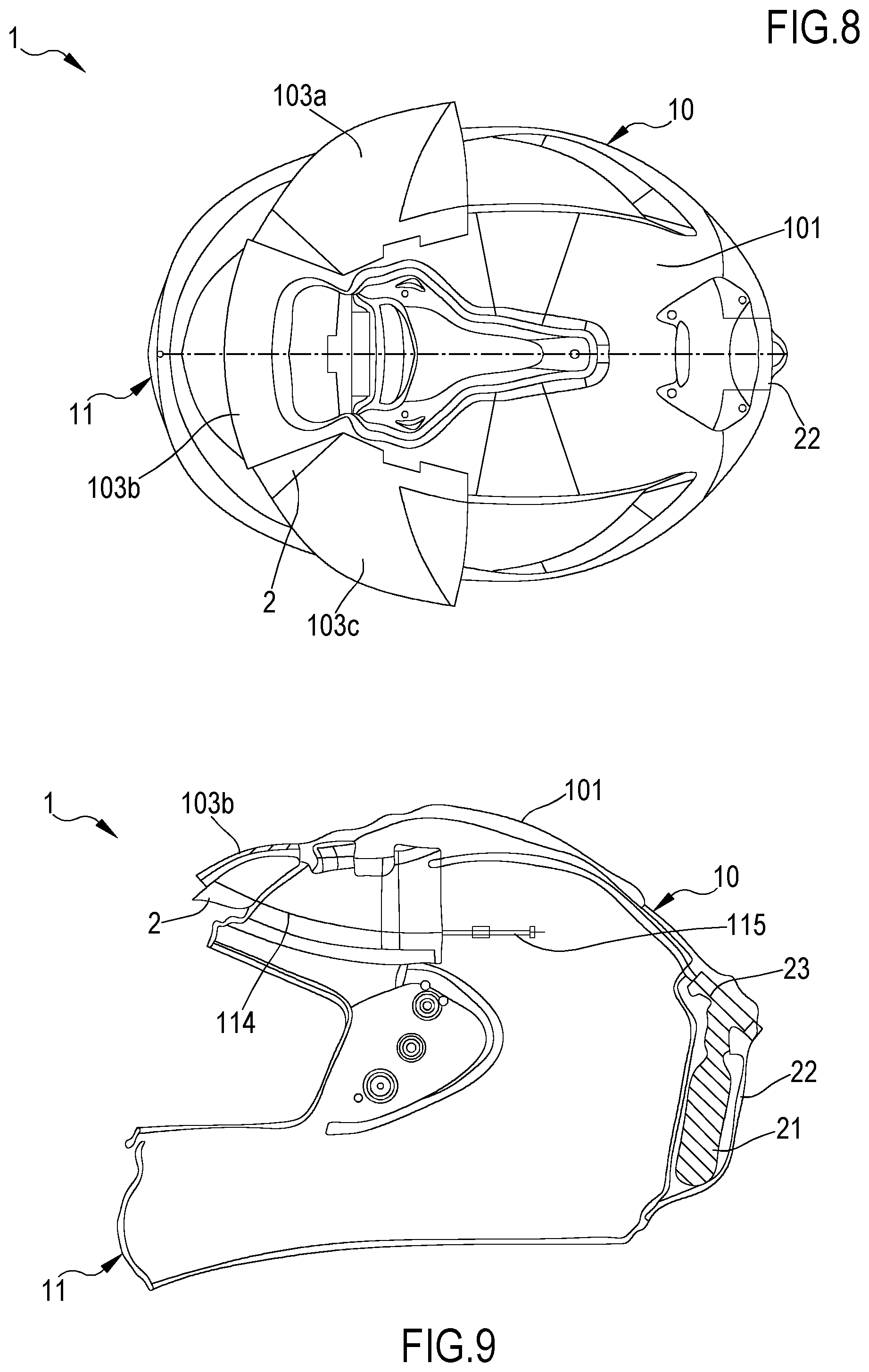 Patent US12096814 Figure 5 – Protective helmet with airbag