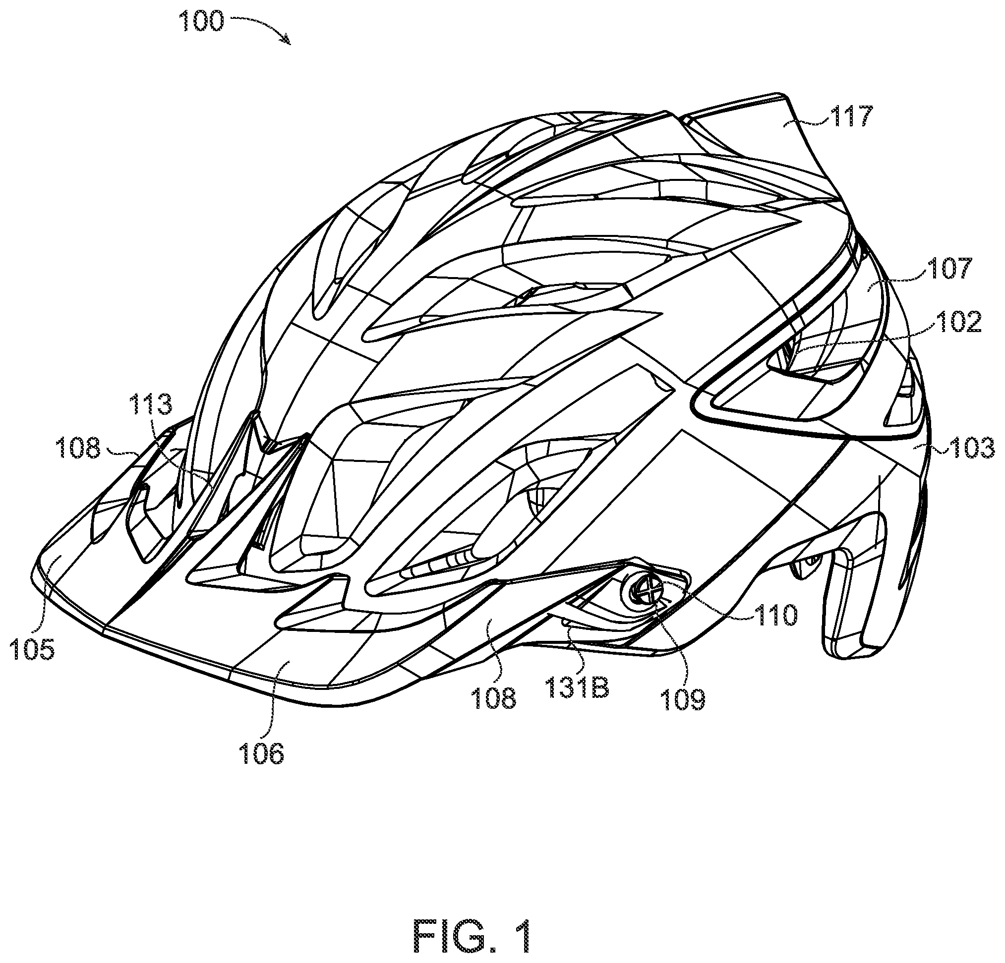 Patent US12096815 Figure 1 – Visor with multi-position locking system