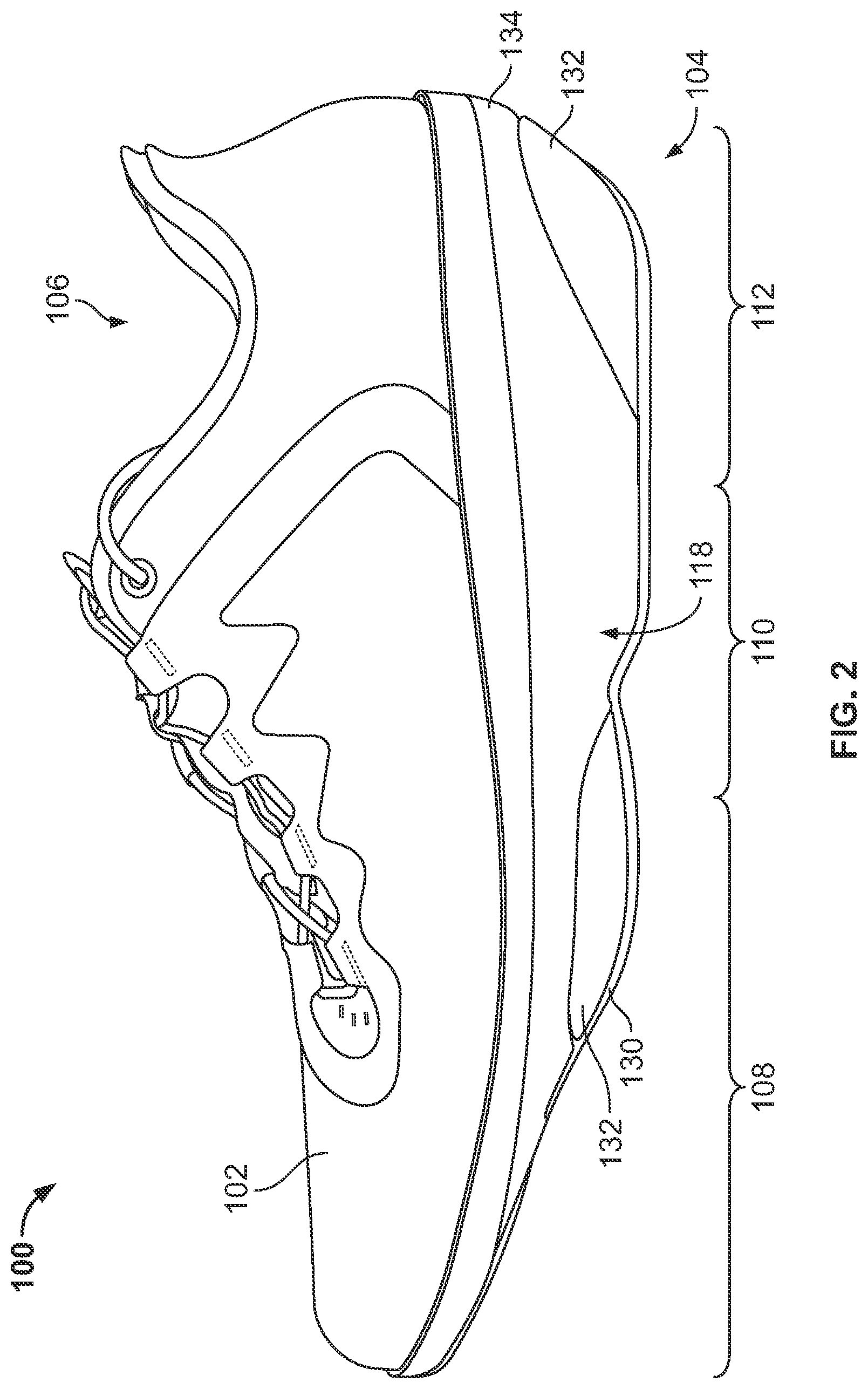 Patent US12096816 Figure 2 – Article of footwear having a sole plate