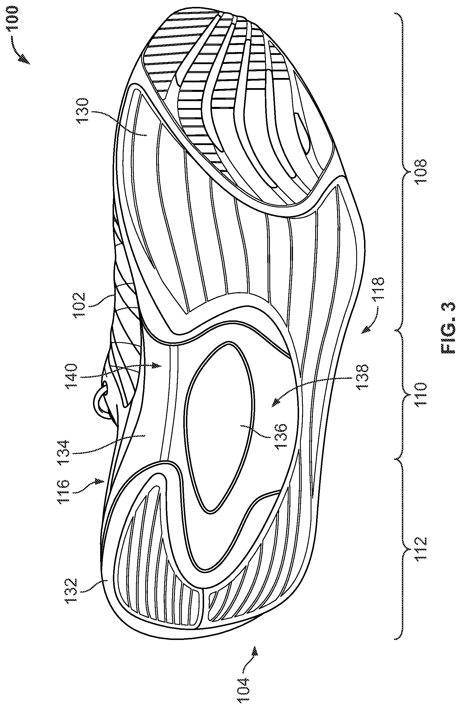Patent US12096816 Figure 3 – Article of footwear having a sole plate