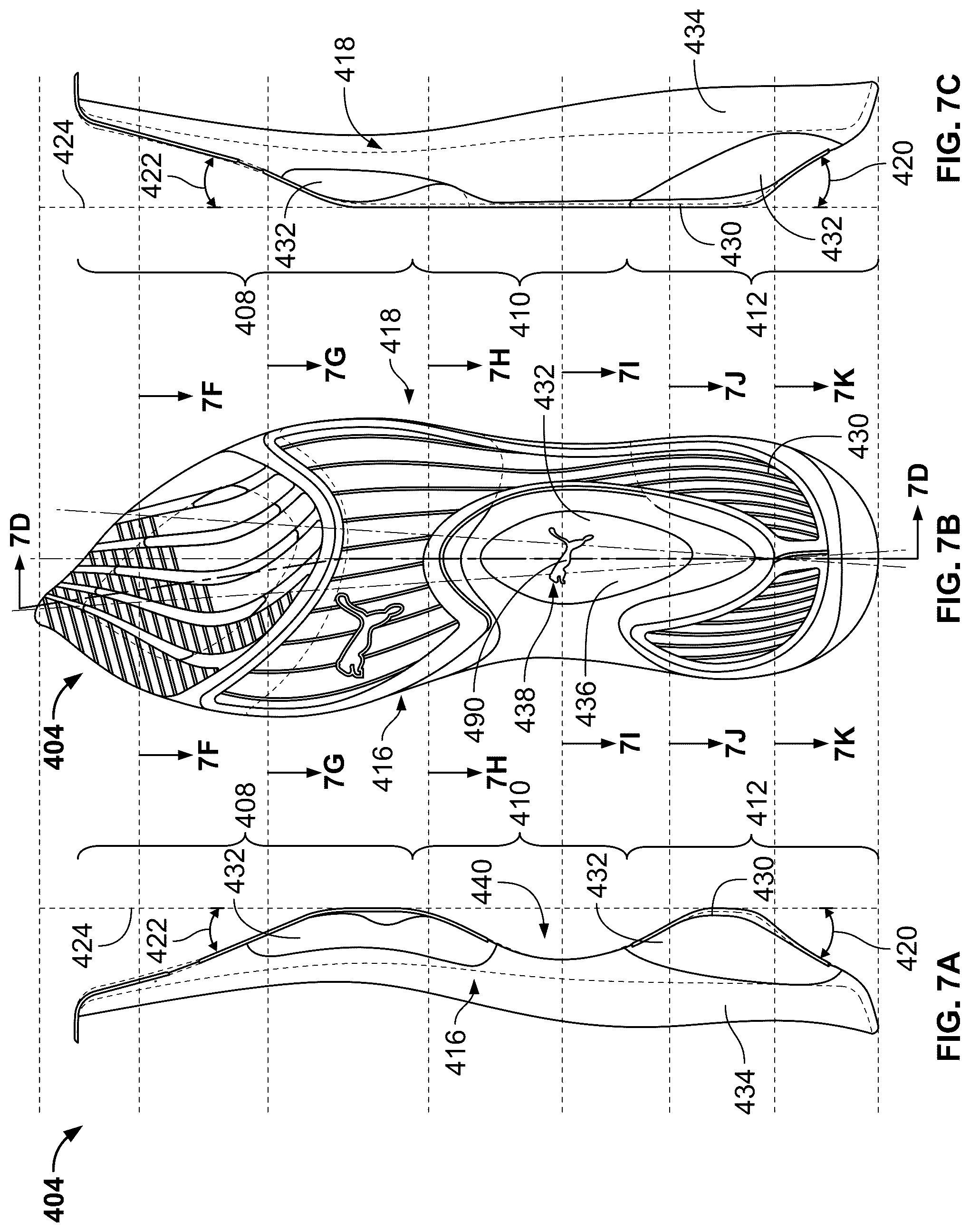 Patent US12096816 Figure 13 – Article of footwear having a sole plate