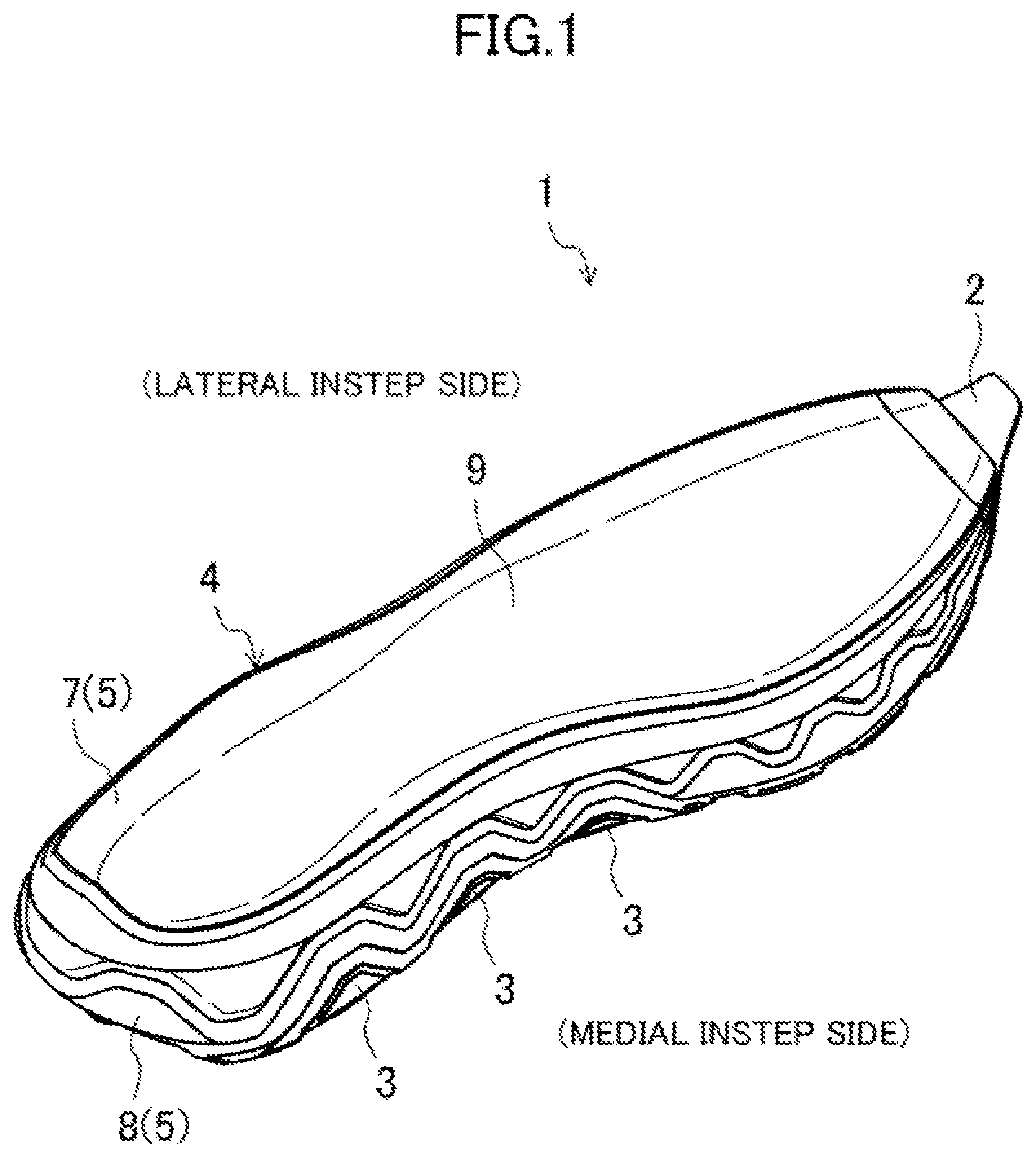 Patent US12096817 Figure 1 – Sole structure and shoes having the same