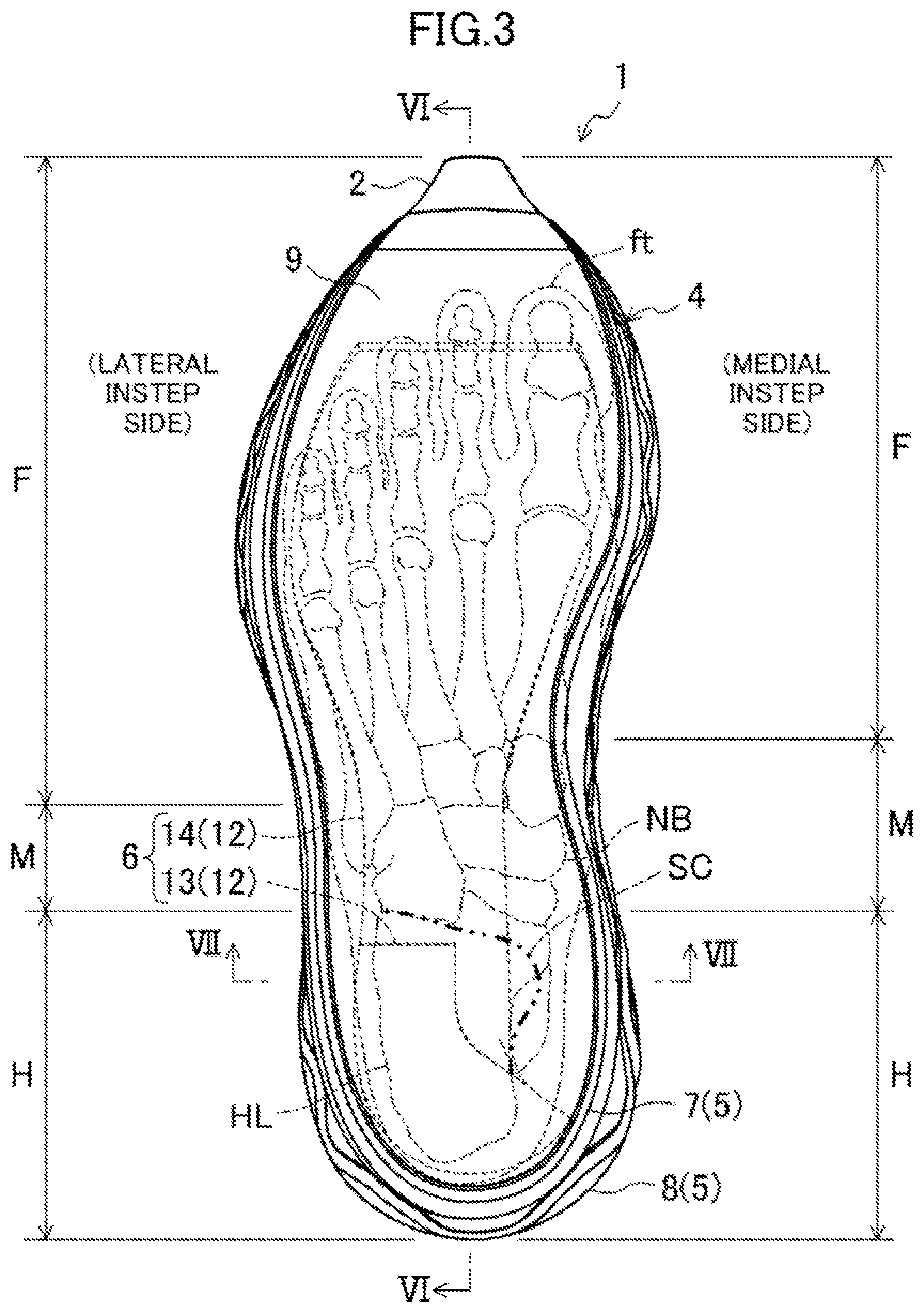 Patent US12096817 Figure 3 – Sole structure and shoes having the same