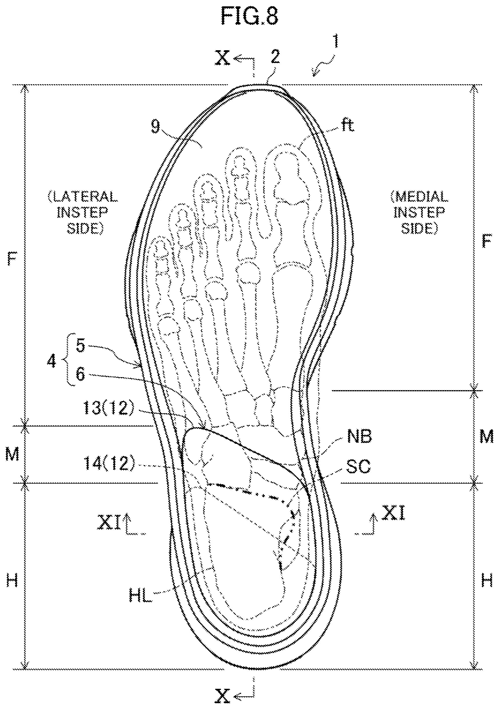 Patent US12096817 Figure 8 – Sole structure and shoes having the same