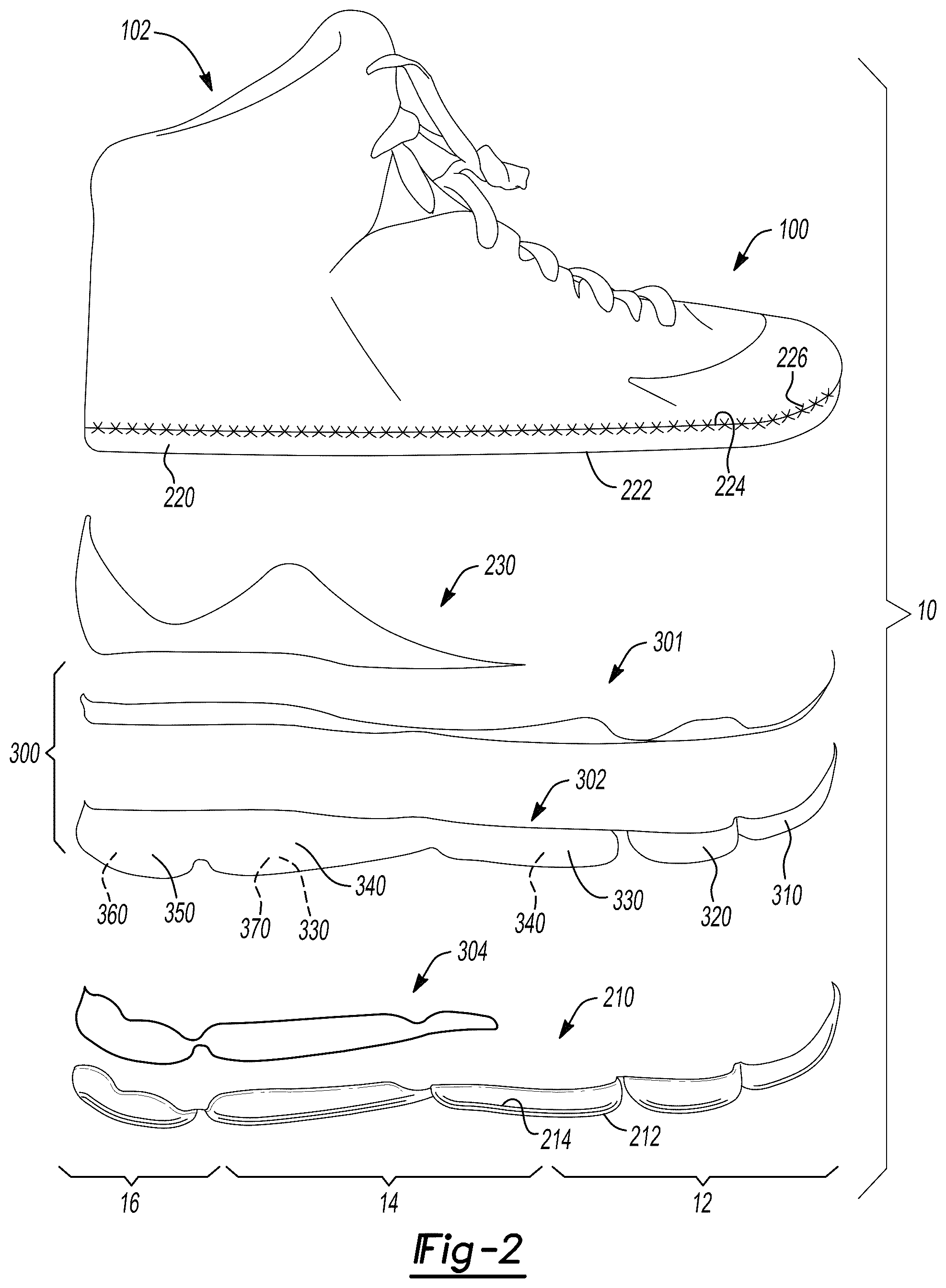 Patent US12096818 Figure 2 – Sole structure for article of footwear