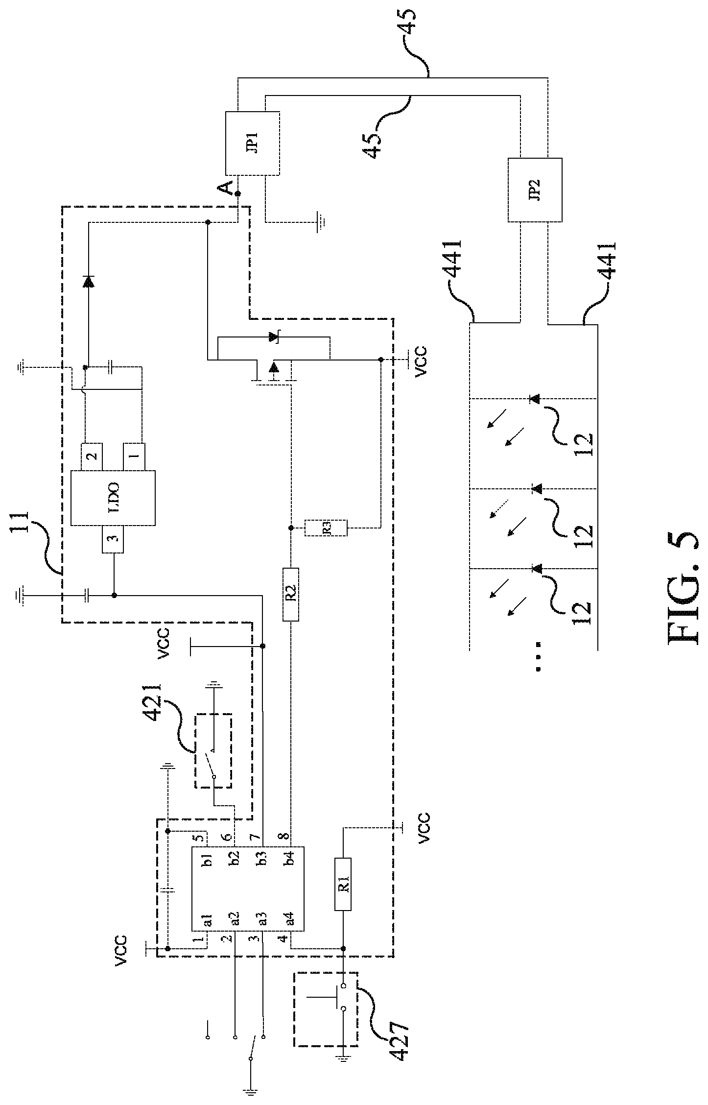 Patent US12096822 Figure 5 – Luminous device and wearable object with lighting function
