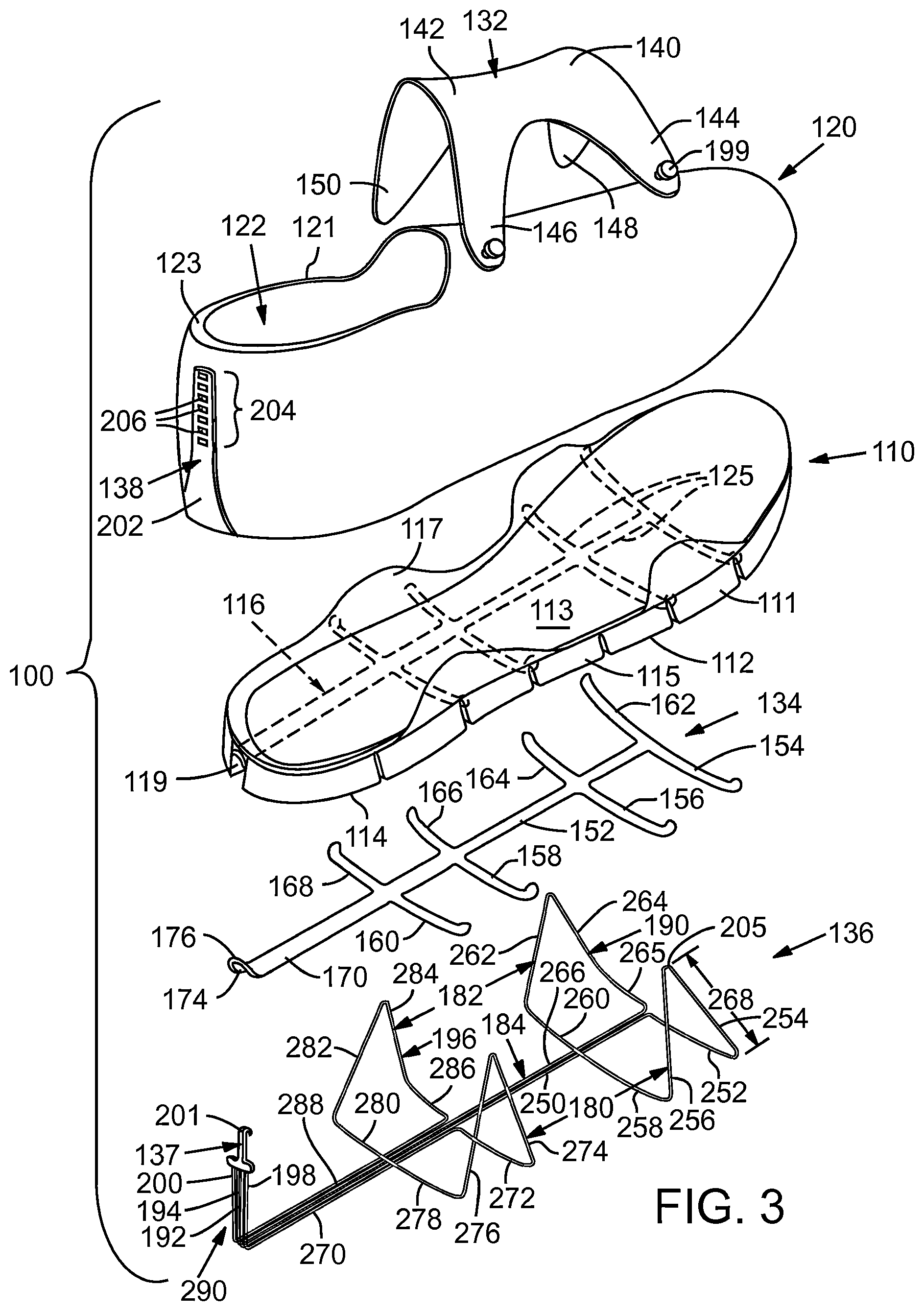 Patent US12096824 Figure 2 – Article of footwear with adjustable fitting system