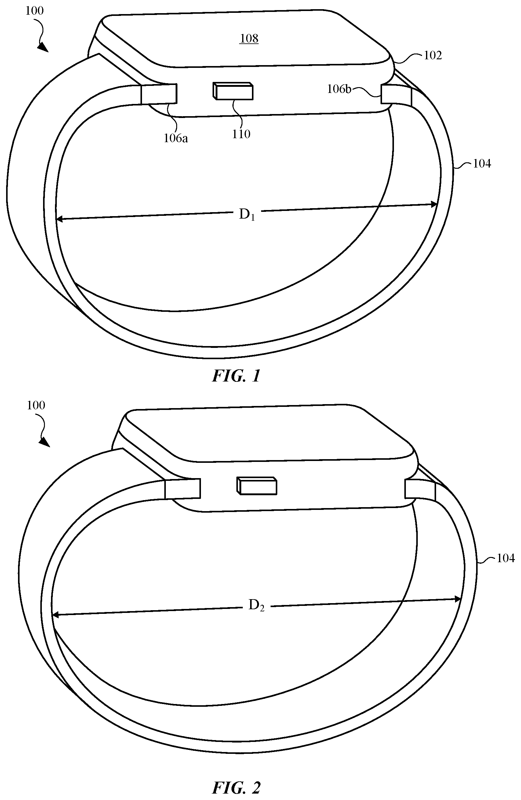 Patent US12096829 Figure 1 – Dynamically adjustable bands for wearable devices