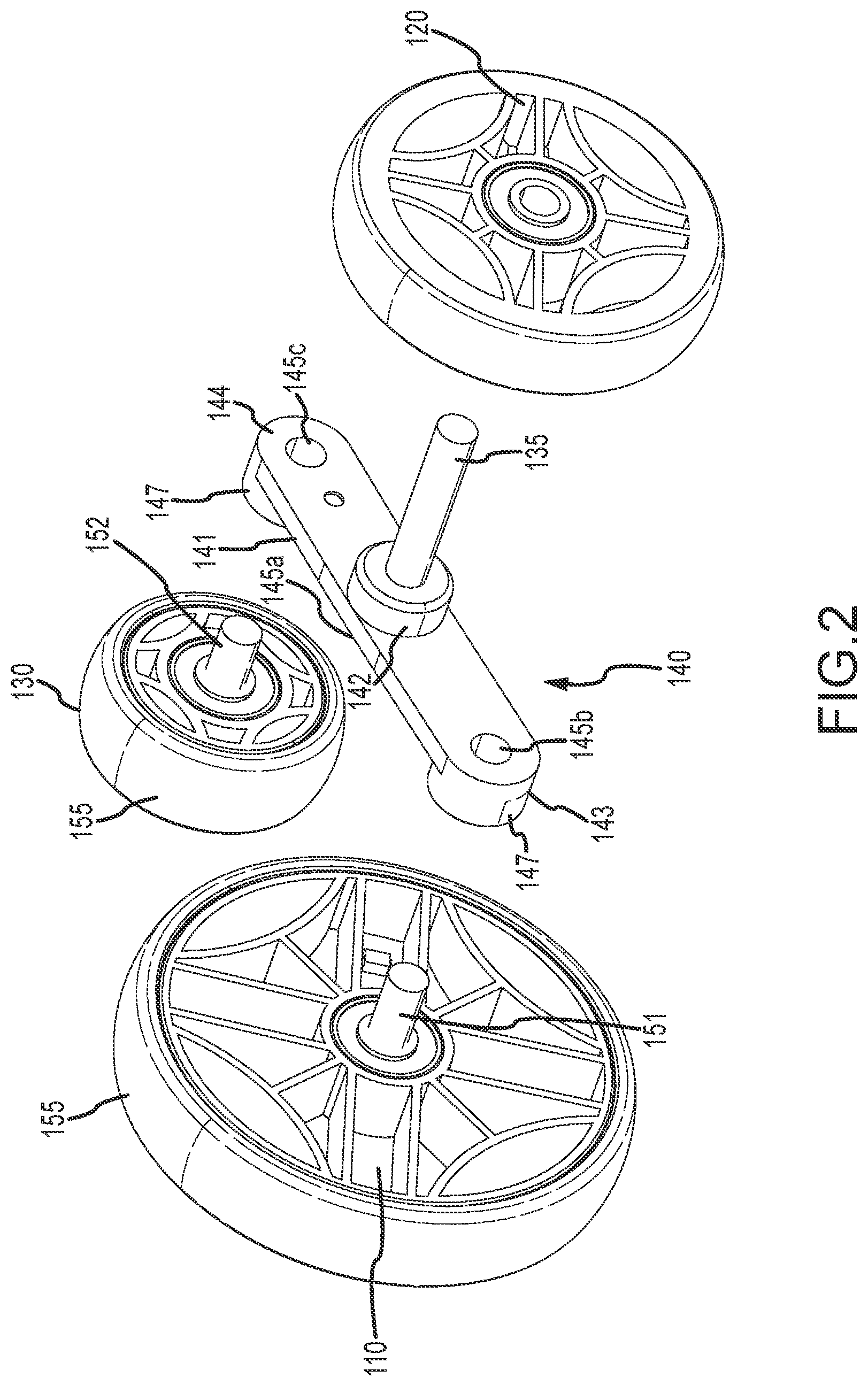 Patent US12096832 Figure 2 – Multi-wheel system for luggage