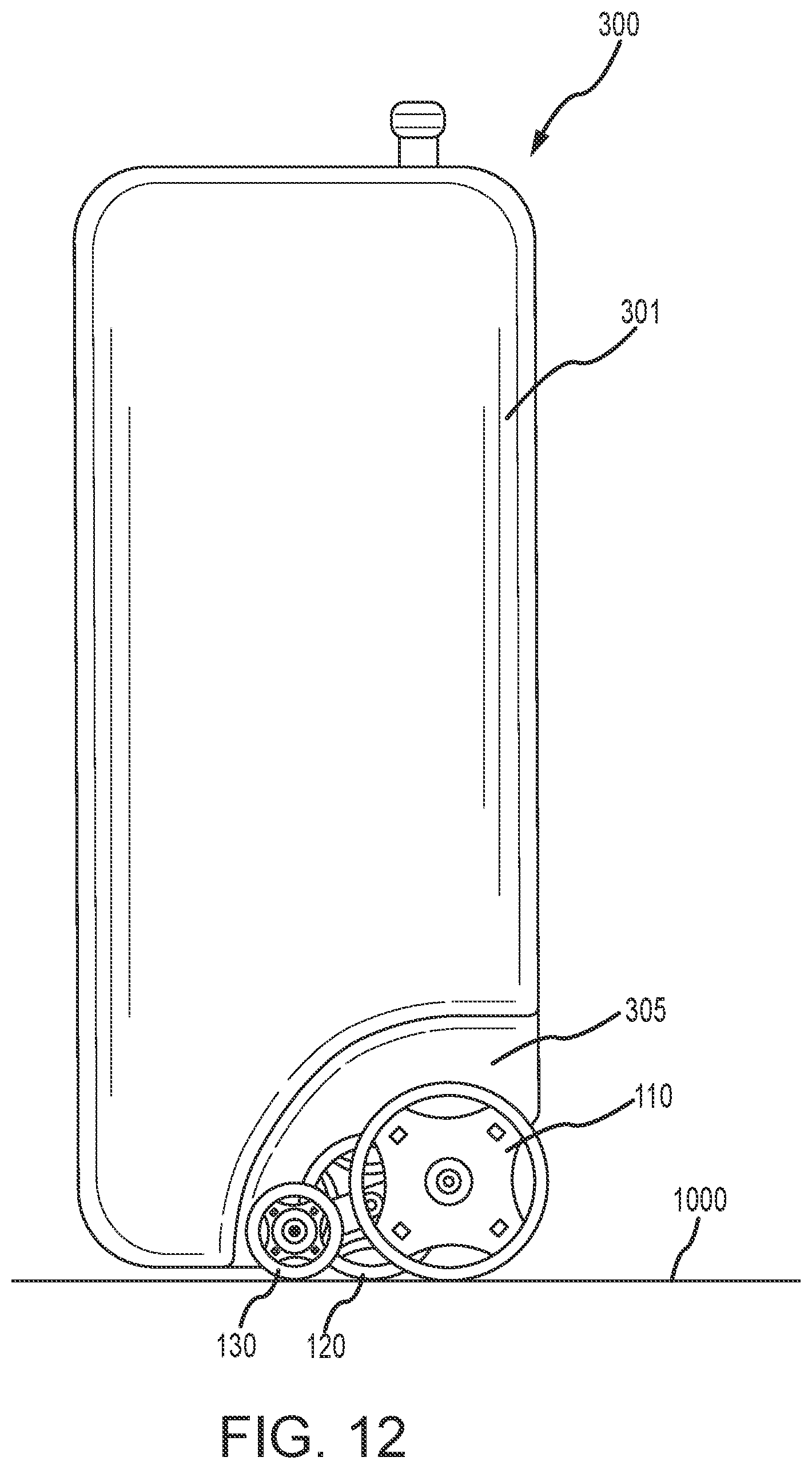 Patent US12096832 Figure 12 – Multi-wheel system for luggage