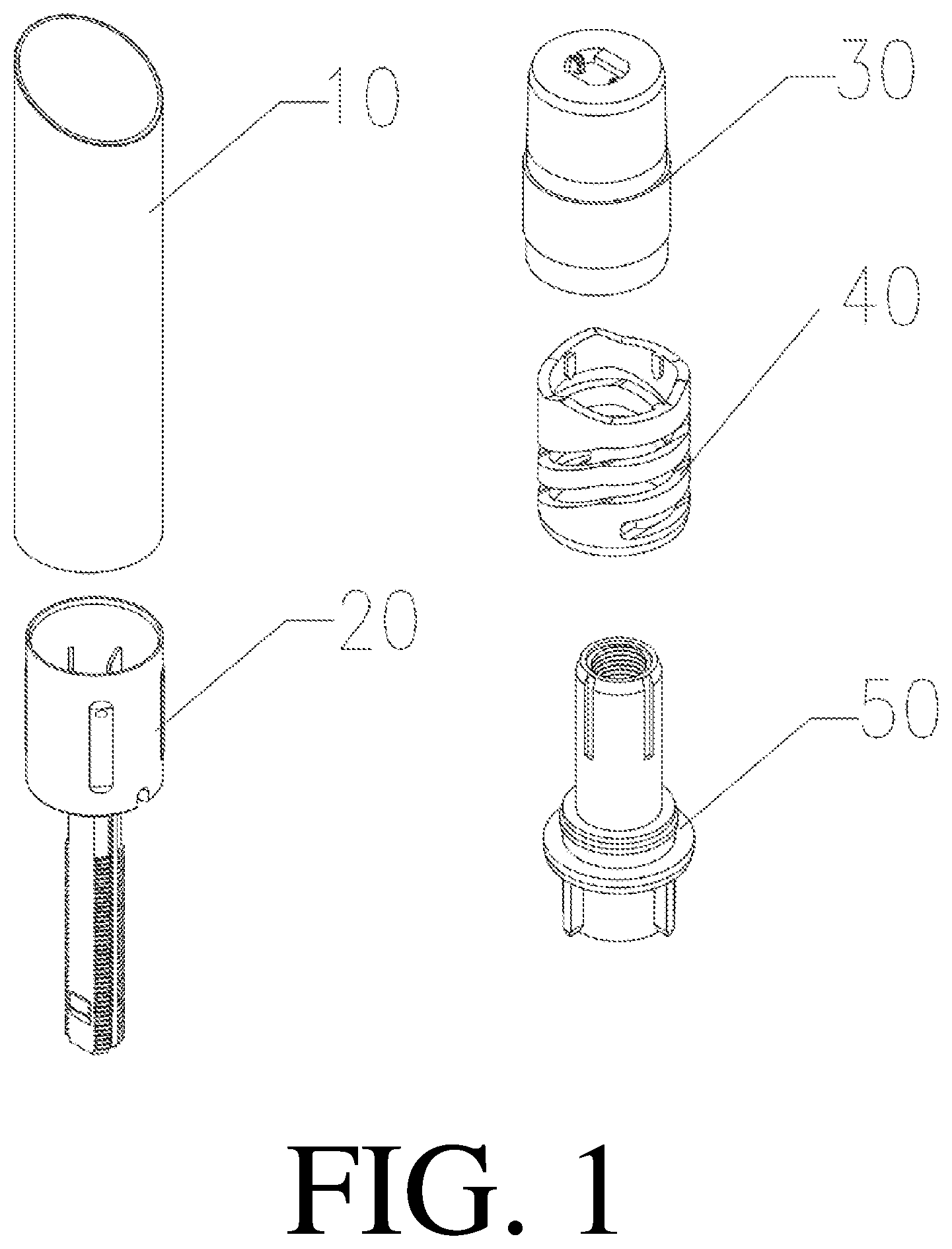 Patent US12096836 Figure 1 – Cartridge core assembly and cosmetic container comprising cartridge core assembly