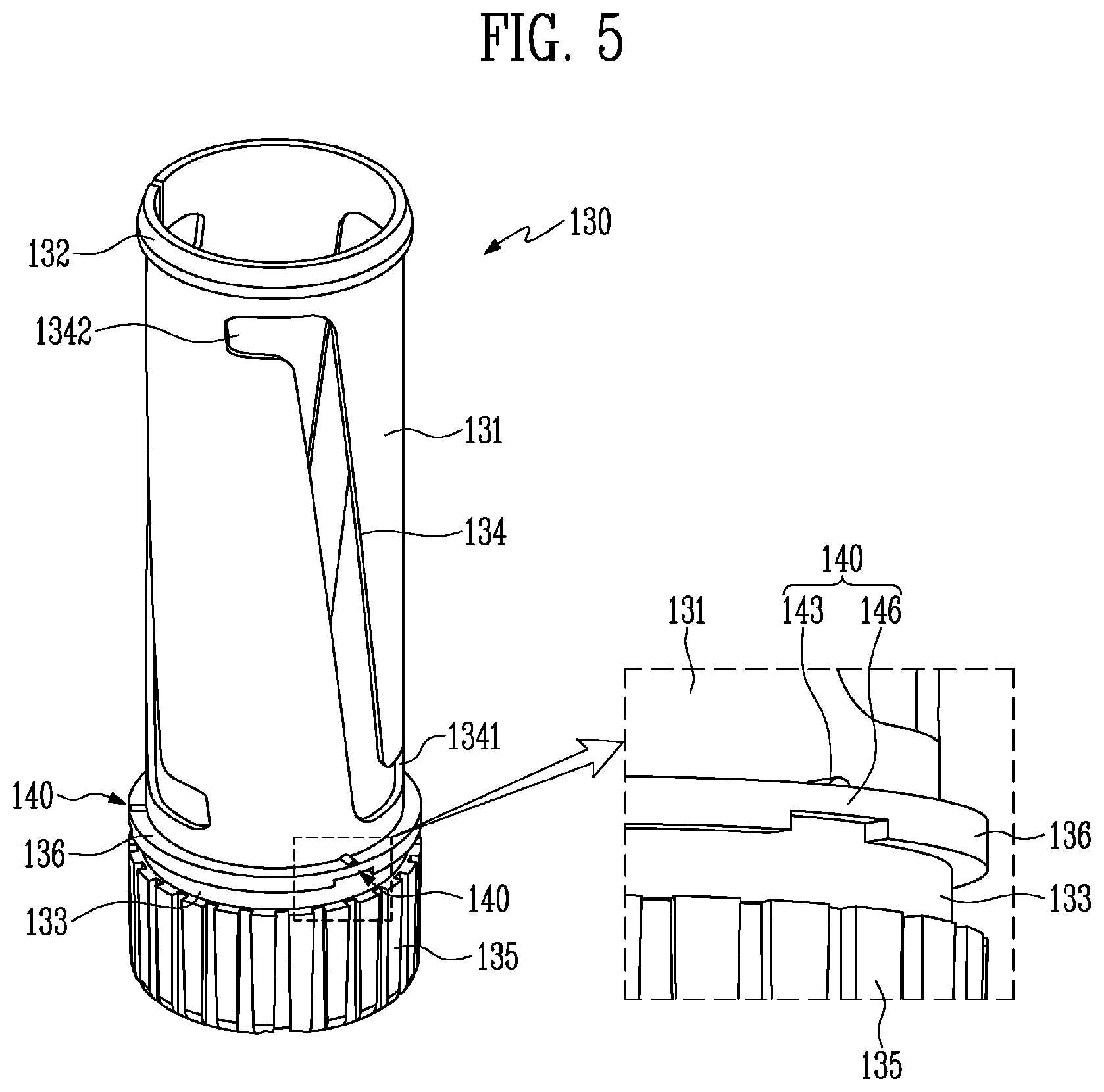 Patent US12096837 Figure 5 – Cosmetic container