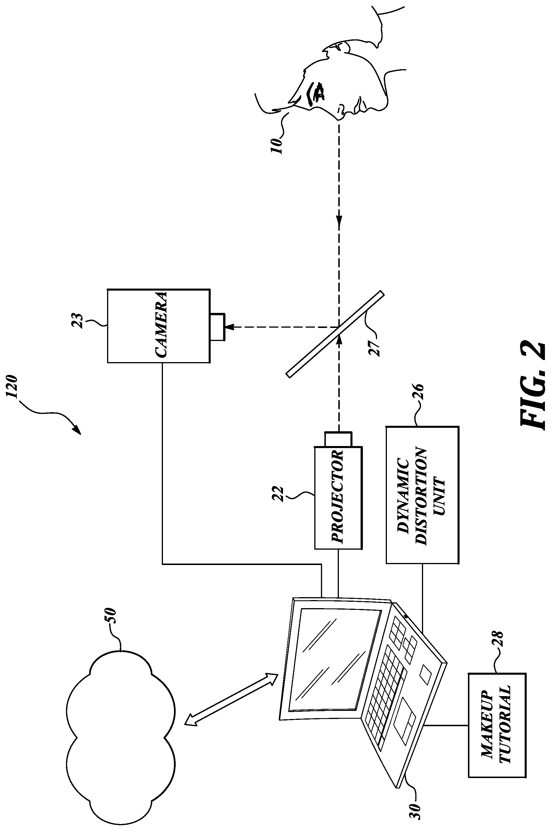 Patent US12096839 Figure 2 – System and method for projecting digital content onto user's facial surface