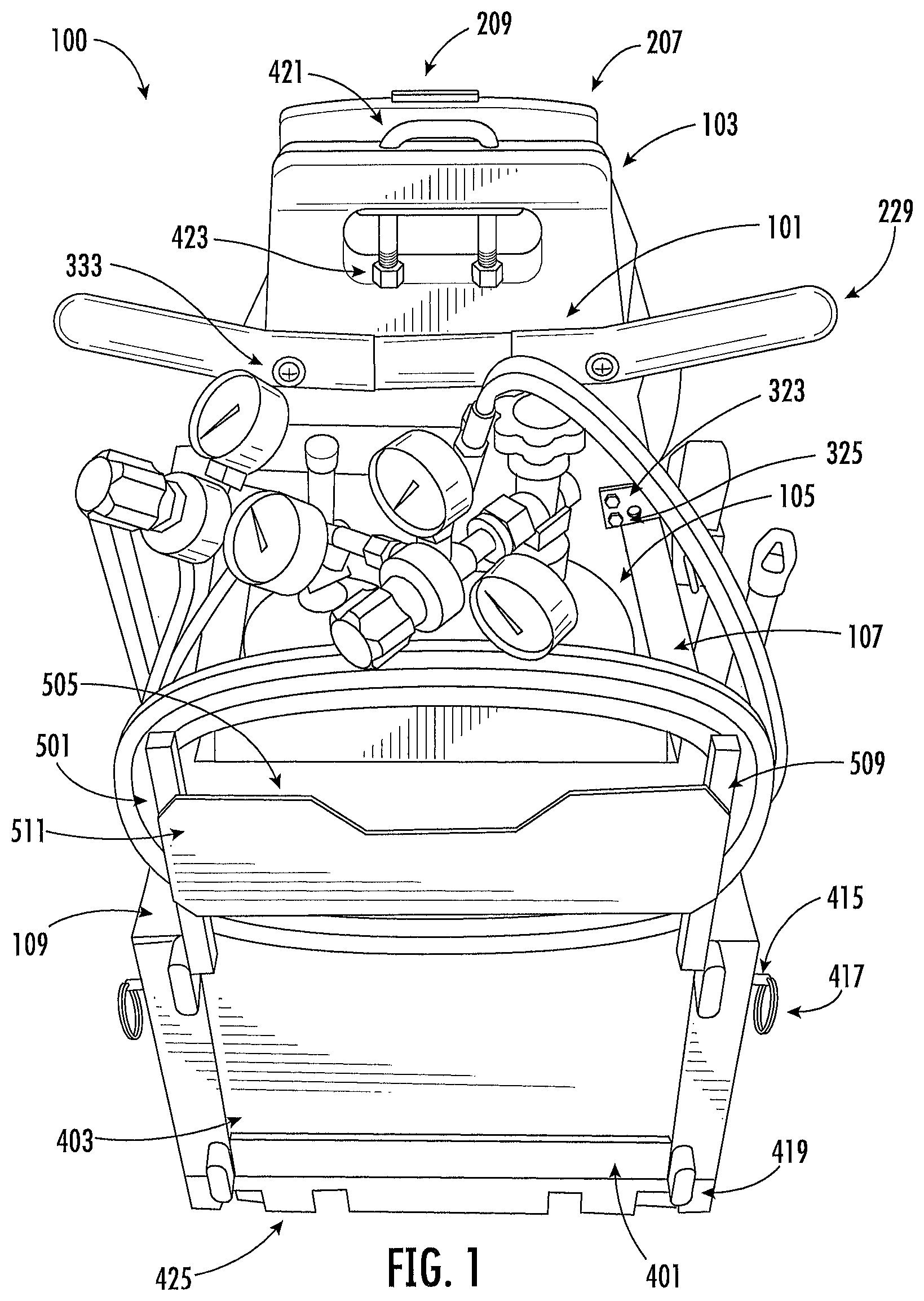 Patent US12096841 — Tank carrier with backpack straps and dolly — Figure 1