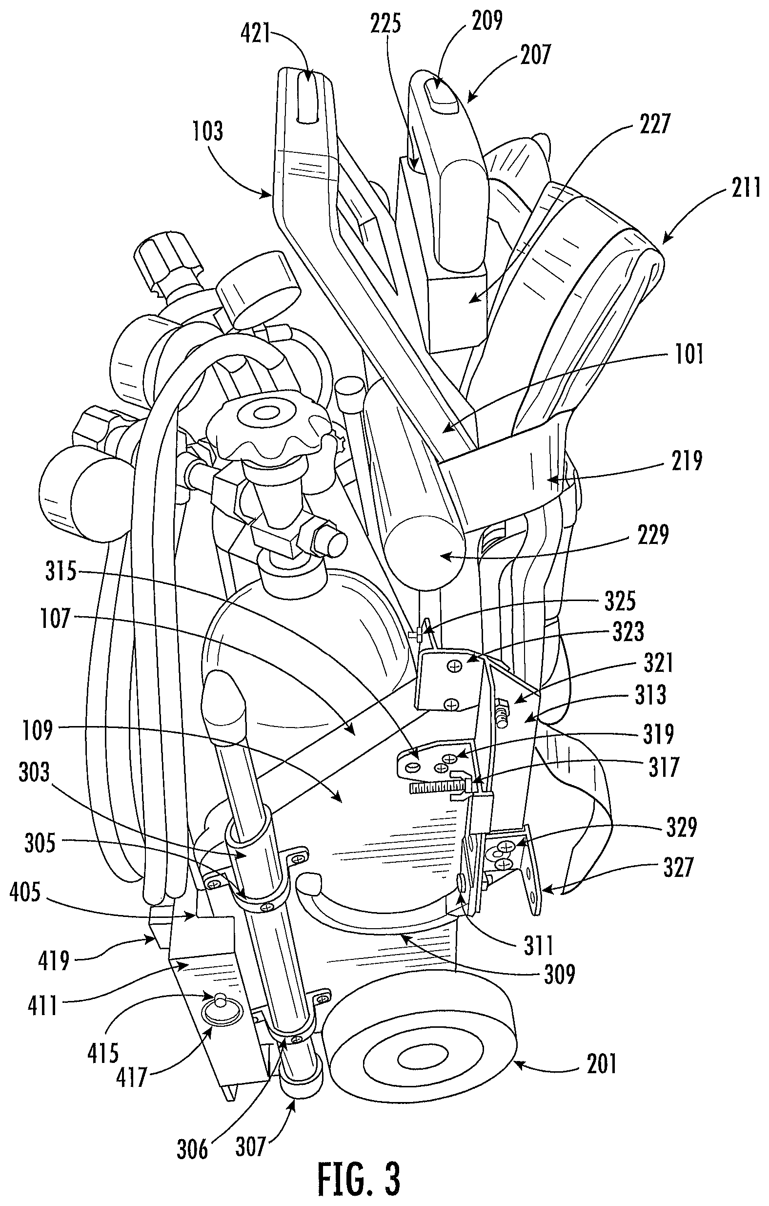 Patent US12096841 Figure 3 – Tank carrier with backpack straps and dolly
