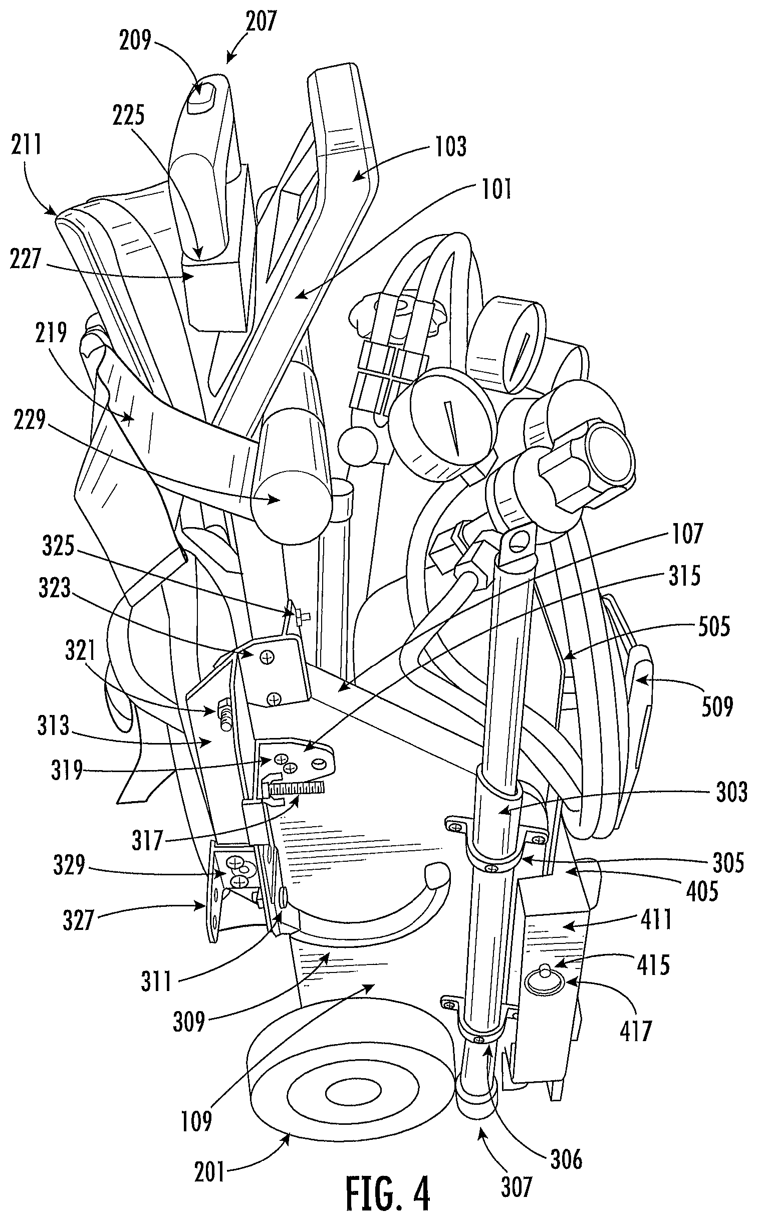 Patent US12096841 Figure 4 – Tank carrier with backpack straps and dolly