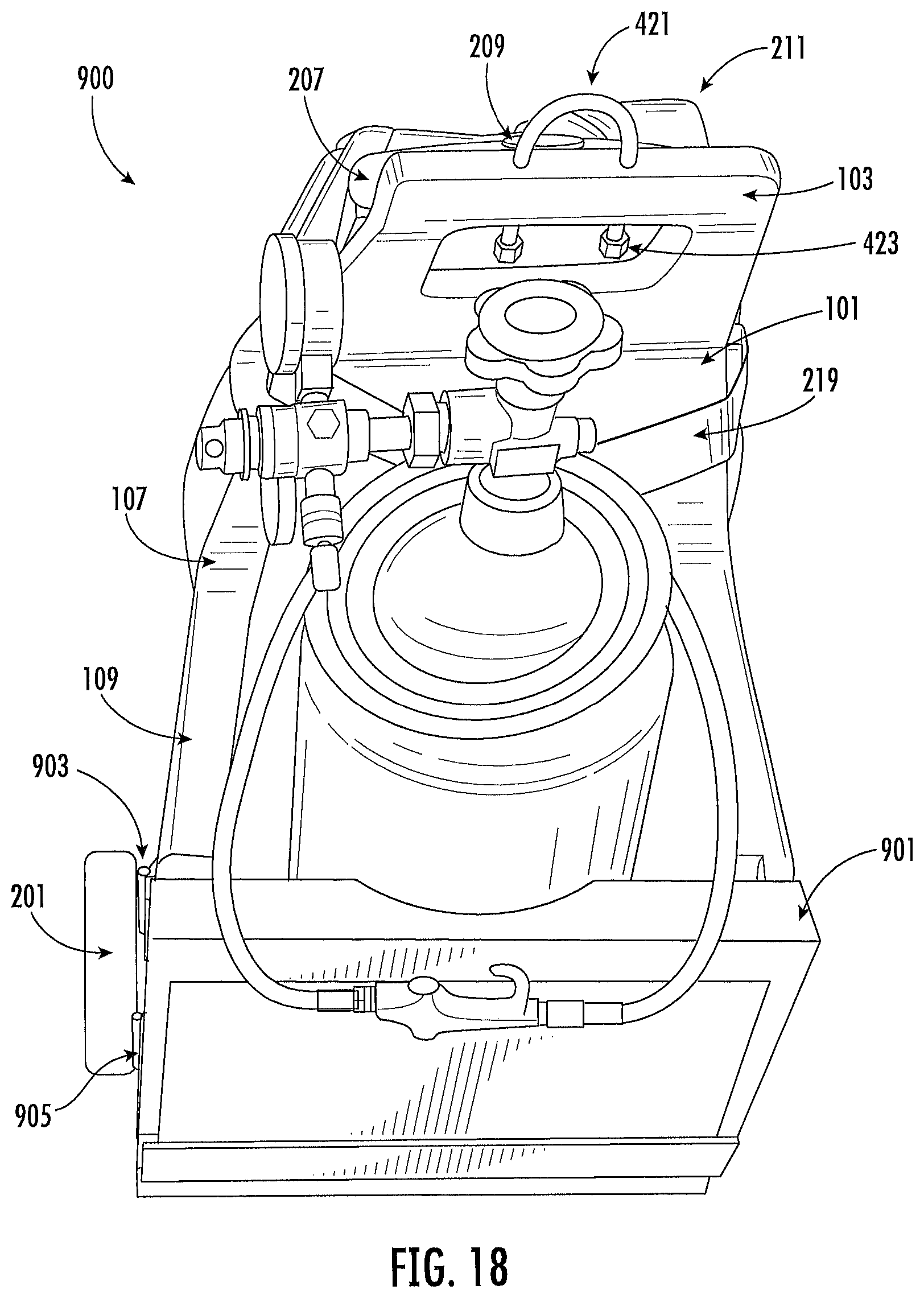 Patent US12096841 Figure 18 – Tank carrier with backpack straps and dolly