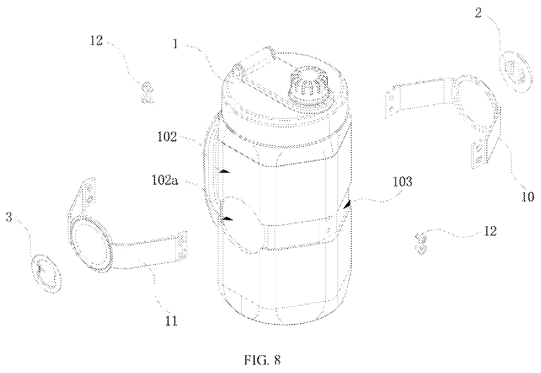 Patent US12096842 Figure 8 – Sports water bottle