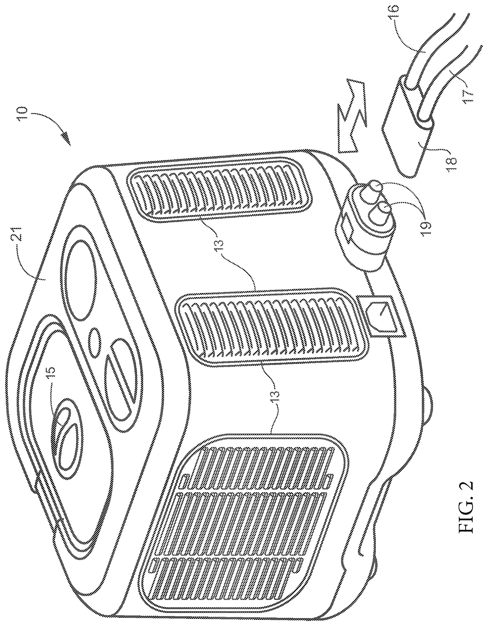 Patent US12096857 Figure 2 – Article comprising a temperature-conditioned surface, thermoelectric control unit, and method for temperature-conditioning the surface of an article