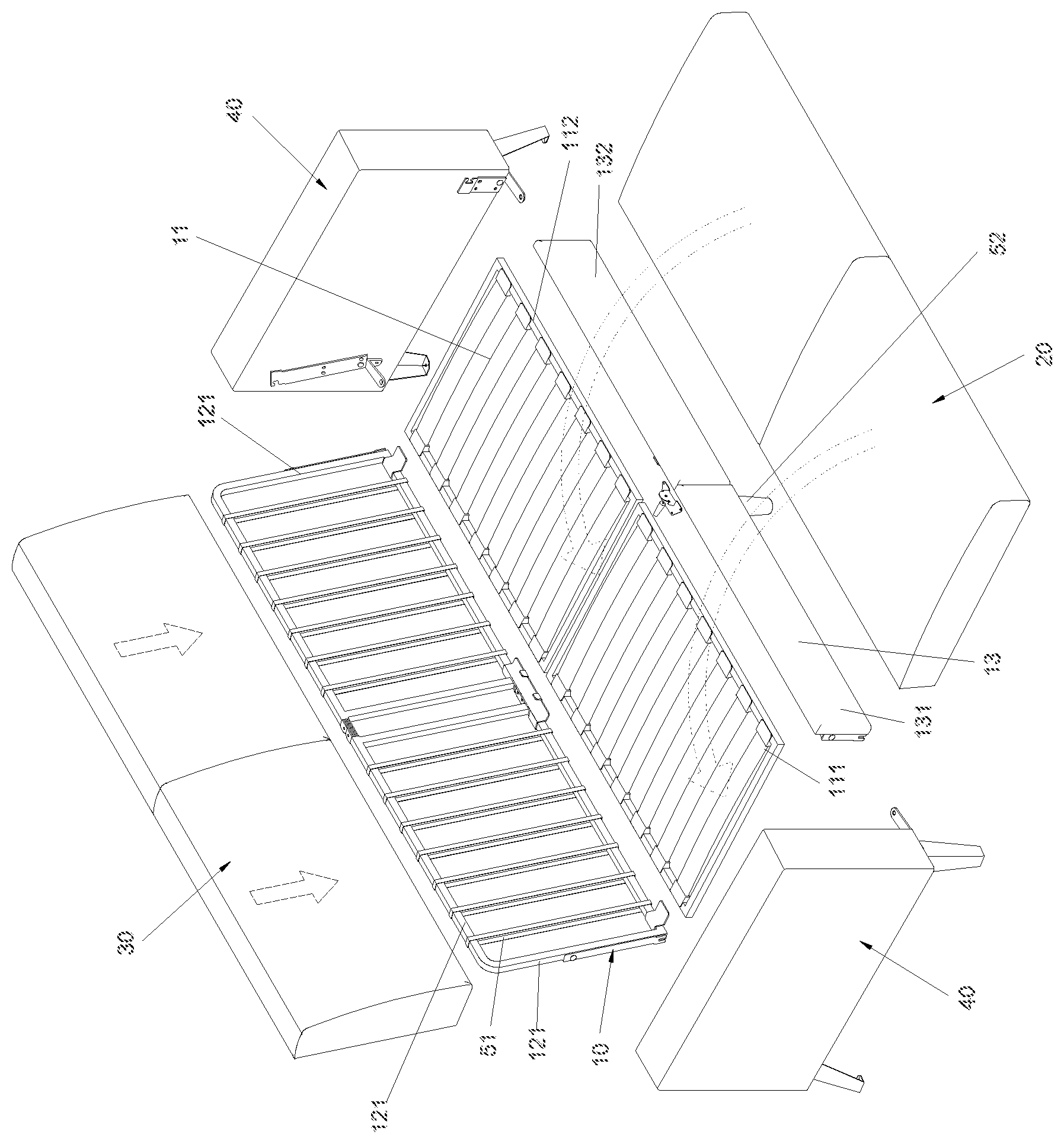 Patent US12096861 Figure 1 – Foldable metal frame sofa