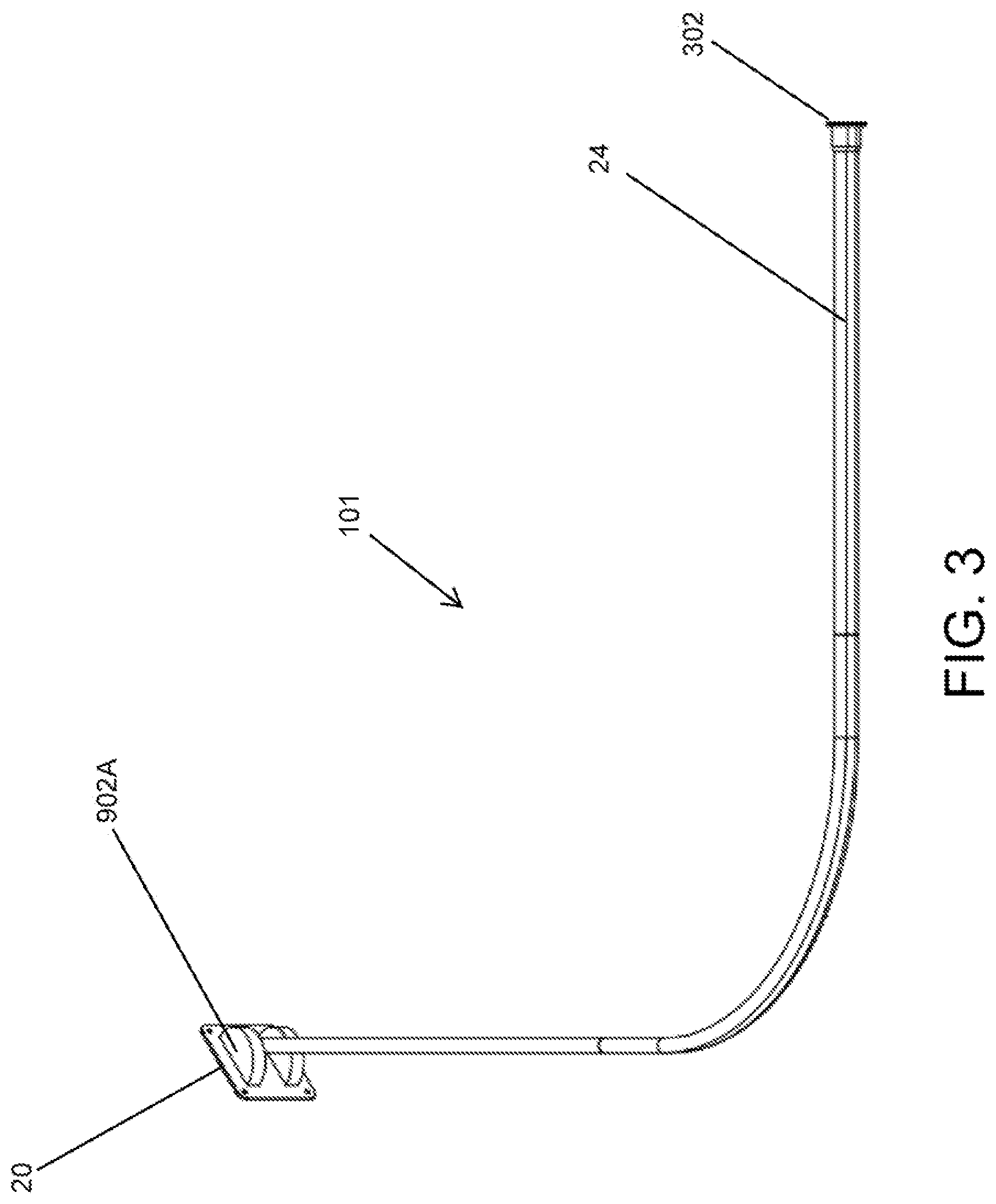 Patent US12096872 Figure 3 – System and method for supporting a privacy curtain including a swing arm wall mount and end stop cap support