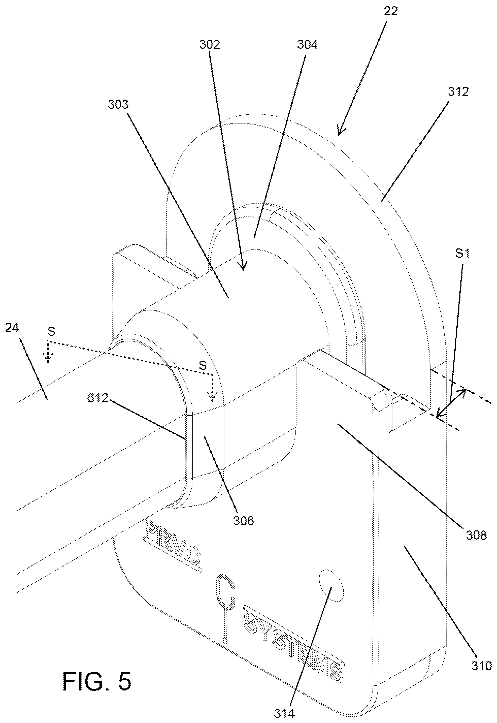 Patent US12096872 Figure 5 – System and method for supporting a privacy curtain including a swing arm wall mount and end stop cap support