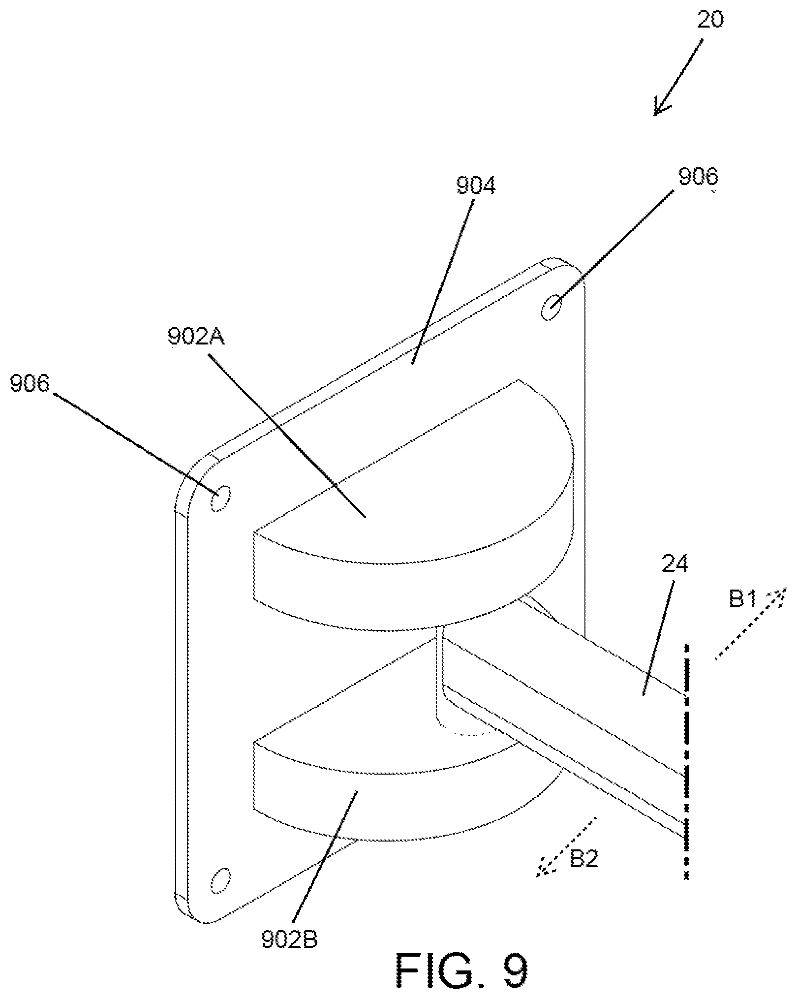 Patent US12096872 Figure 8 – System and method for supporting a privacy curtain including a swing arm wall mount and end stop cap support