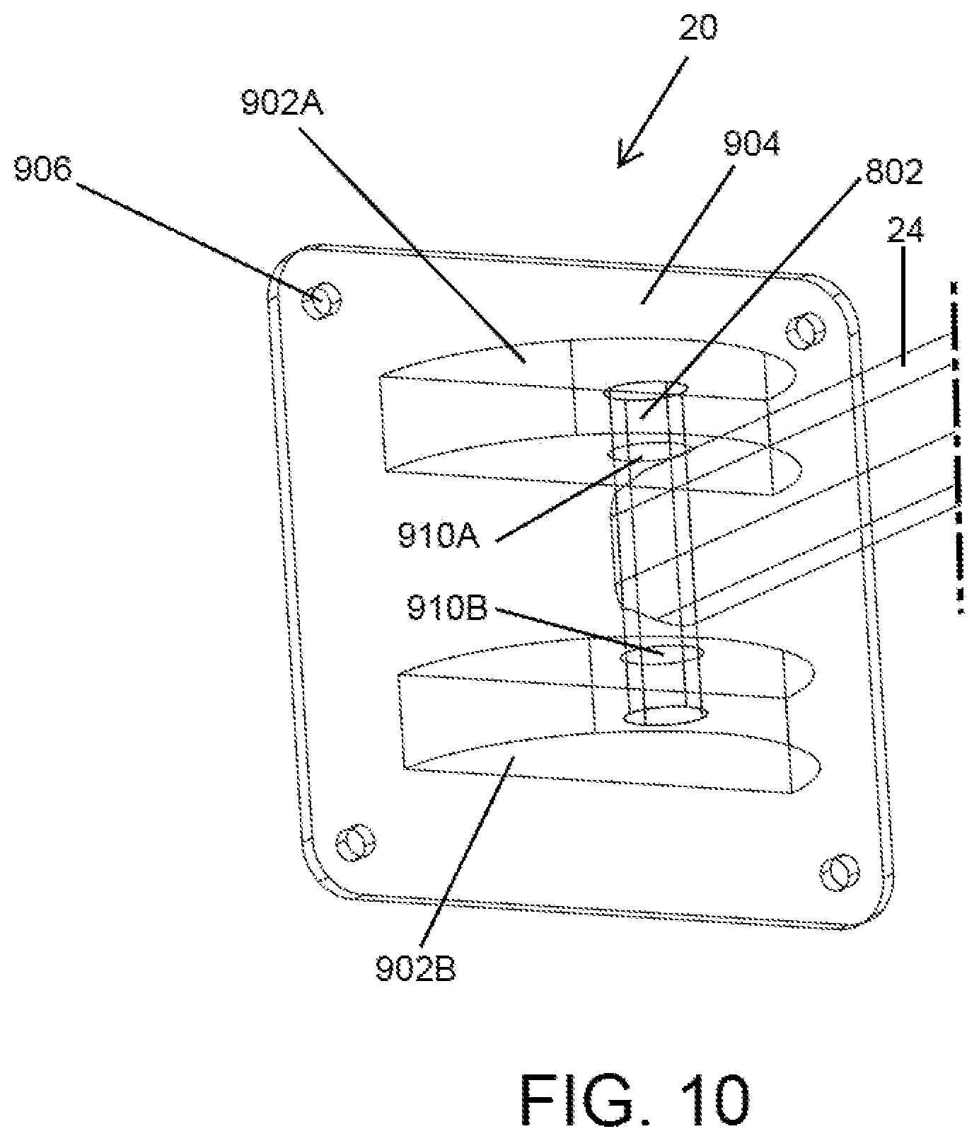 Patent US12096872 Figure 9 – System and method for supporting a privacy curtain including a swing arm wall mount and end stop cap support